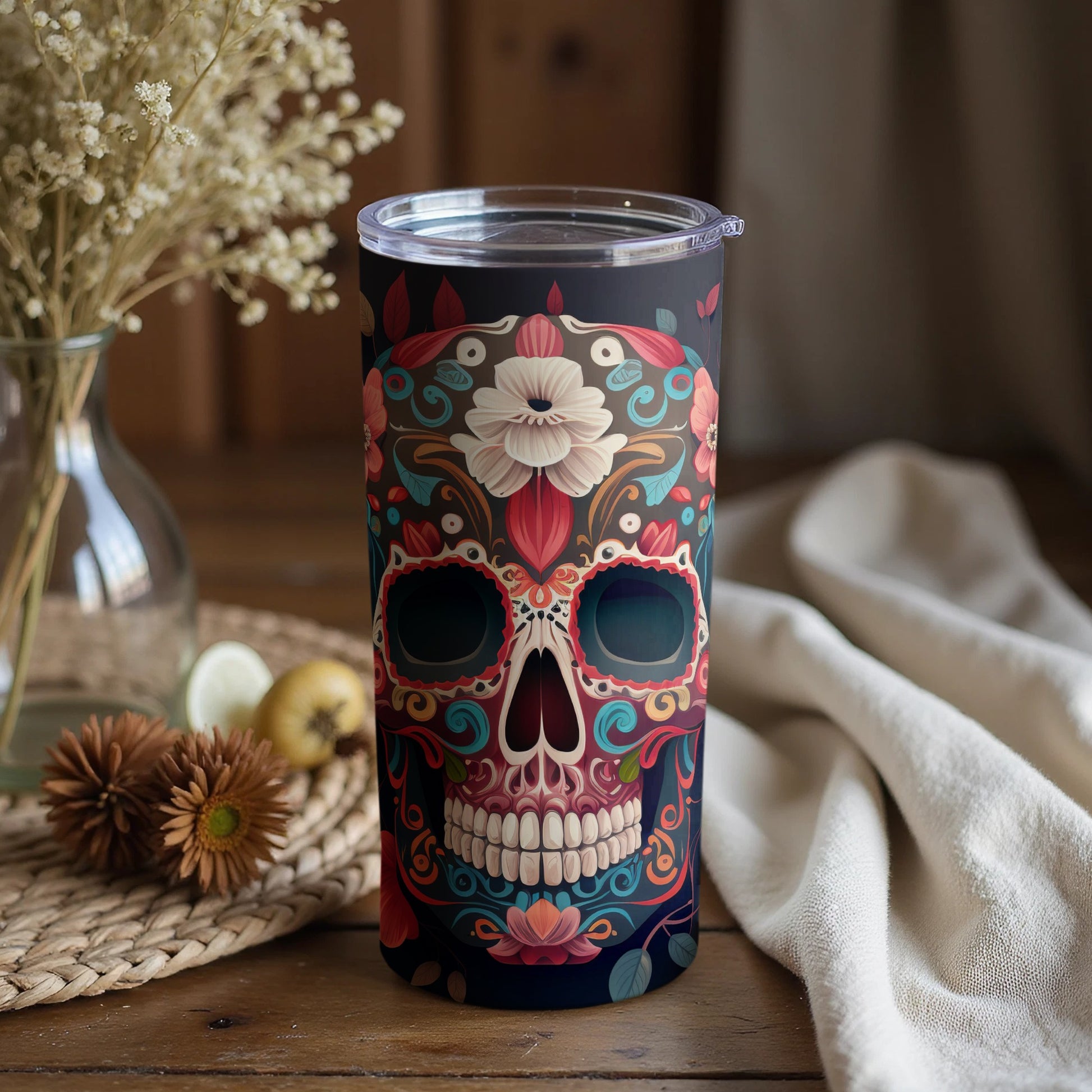 Colorful Floral Sugar Skull Design Tumbler