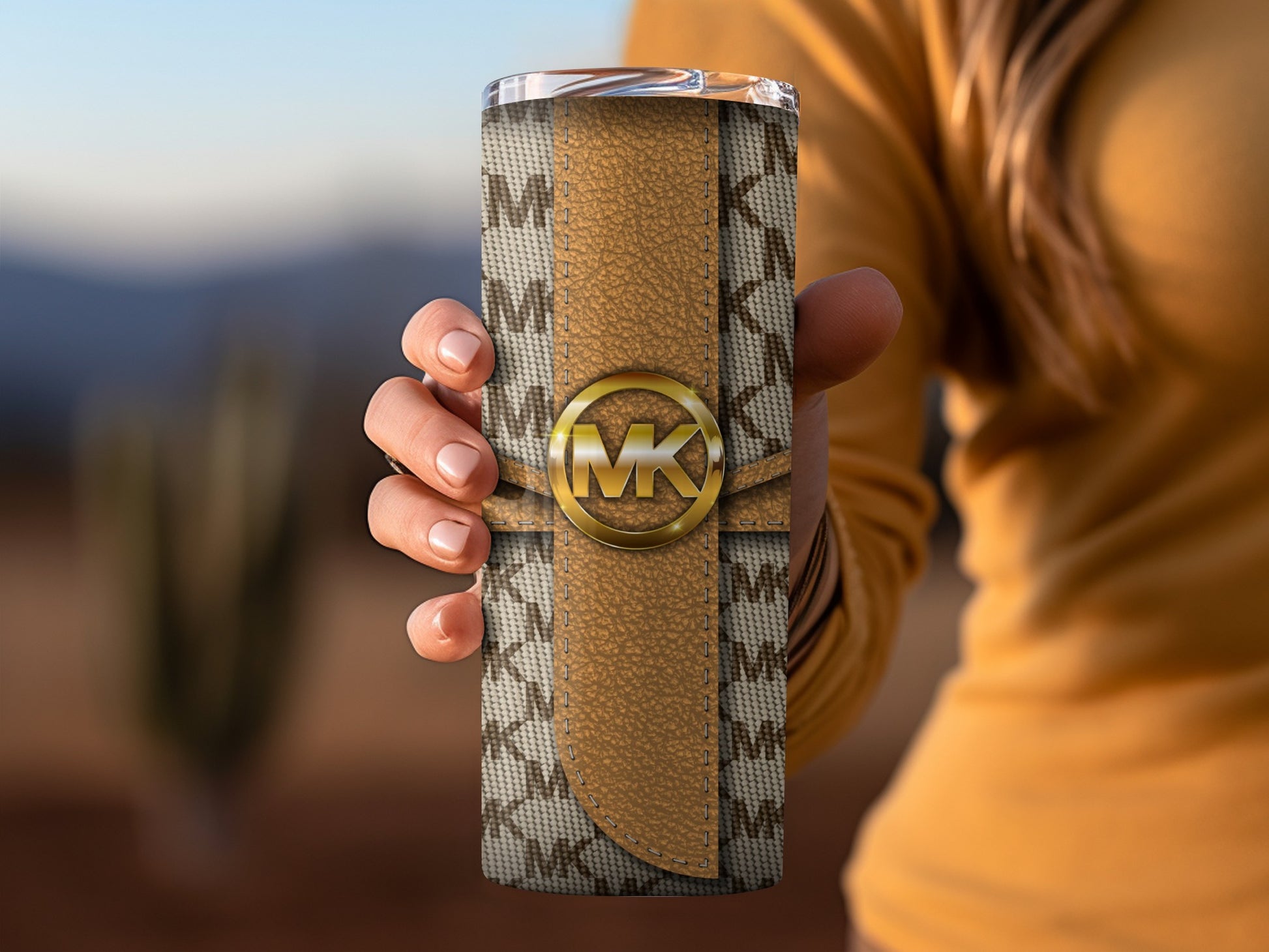 MK Monogram Pattern Travel Tumbler for Hot and Cold Drinks