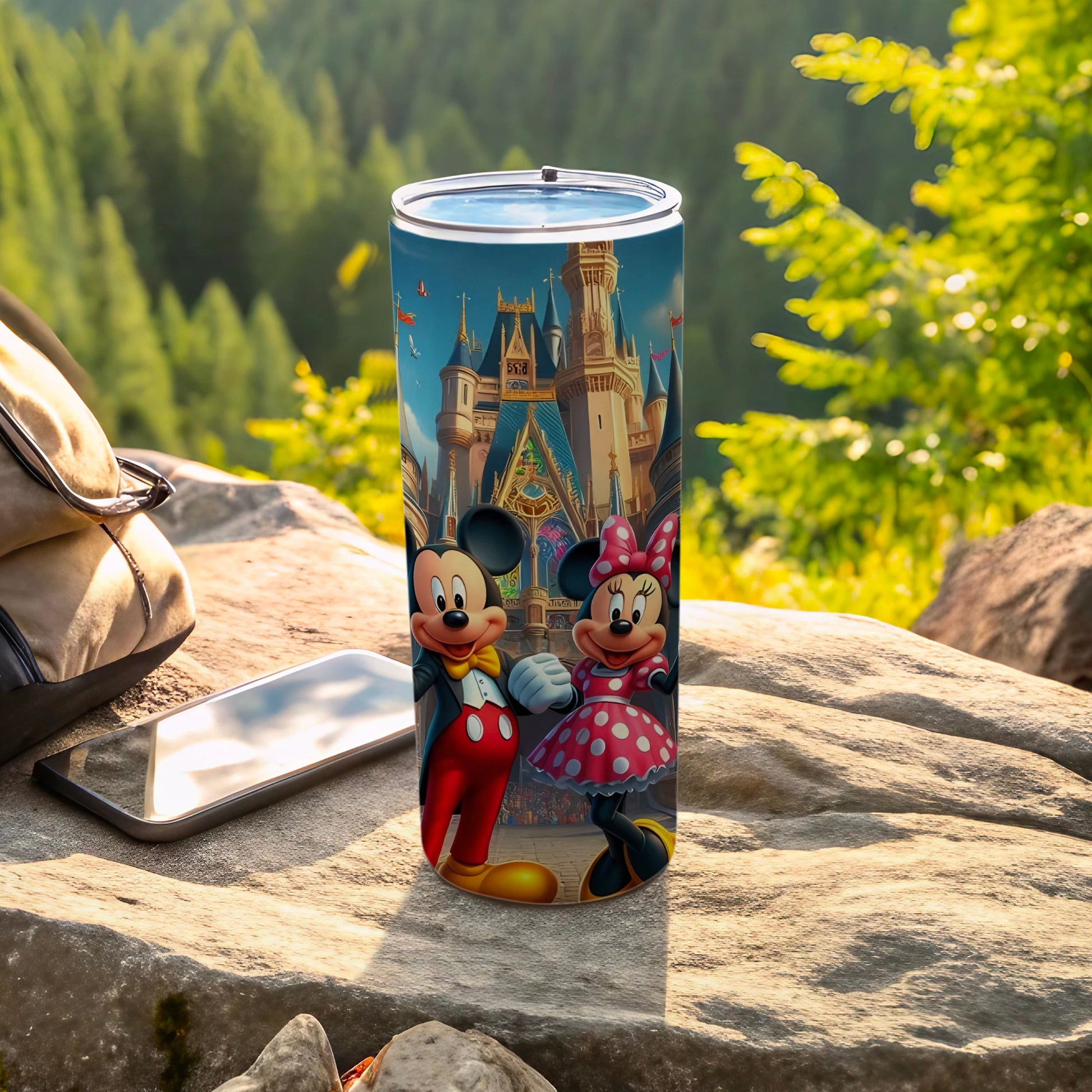 Colorful Disney Castle Tumbler with Mickey and Minnie