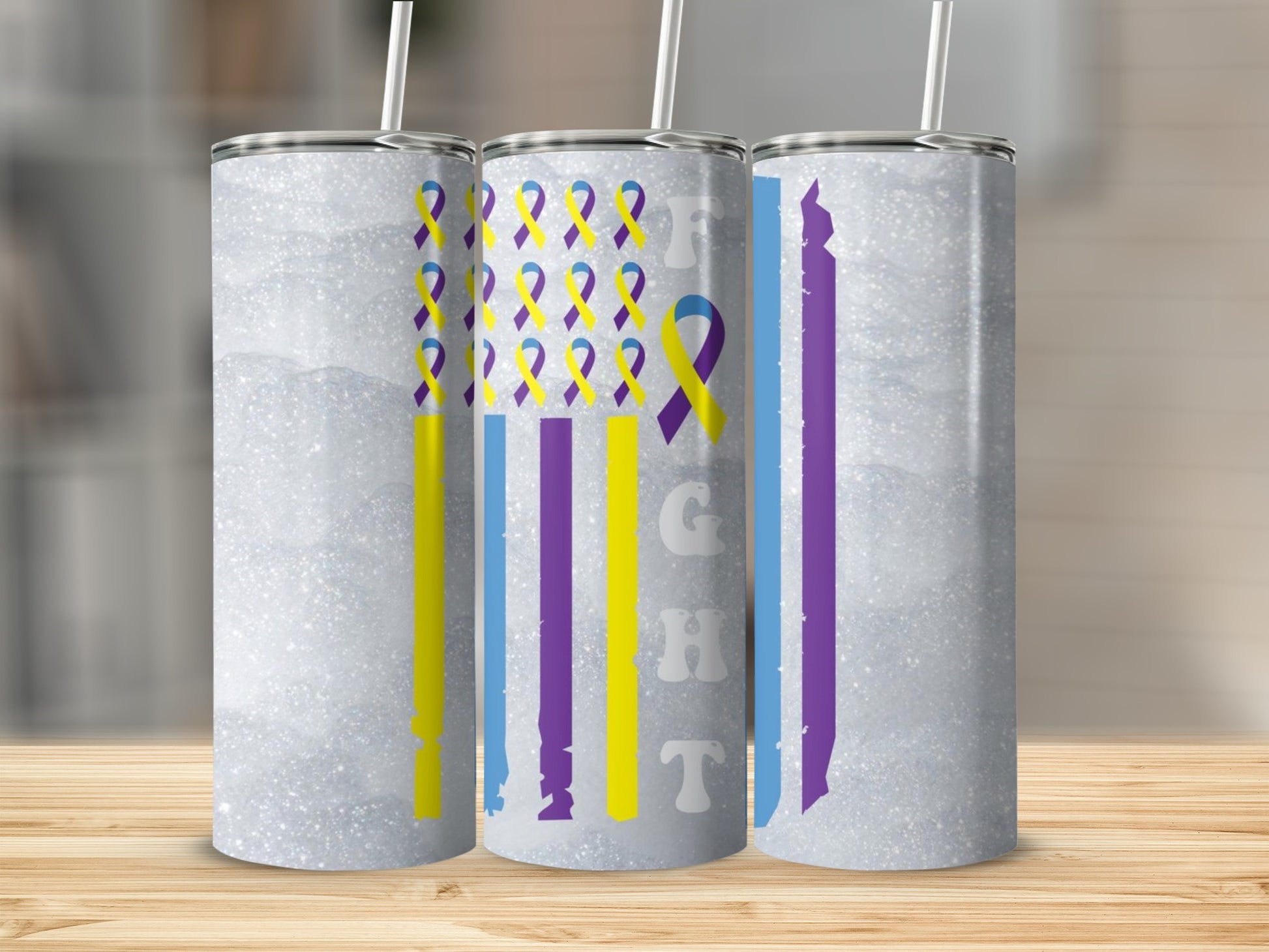 Purple Yellow Ribbon Design Fight Tumbler Product