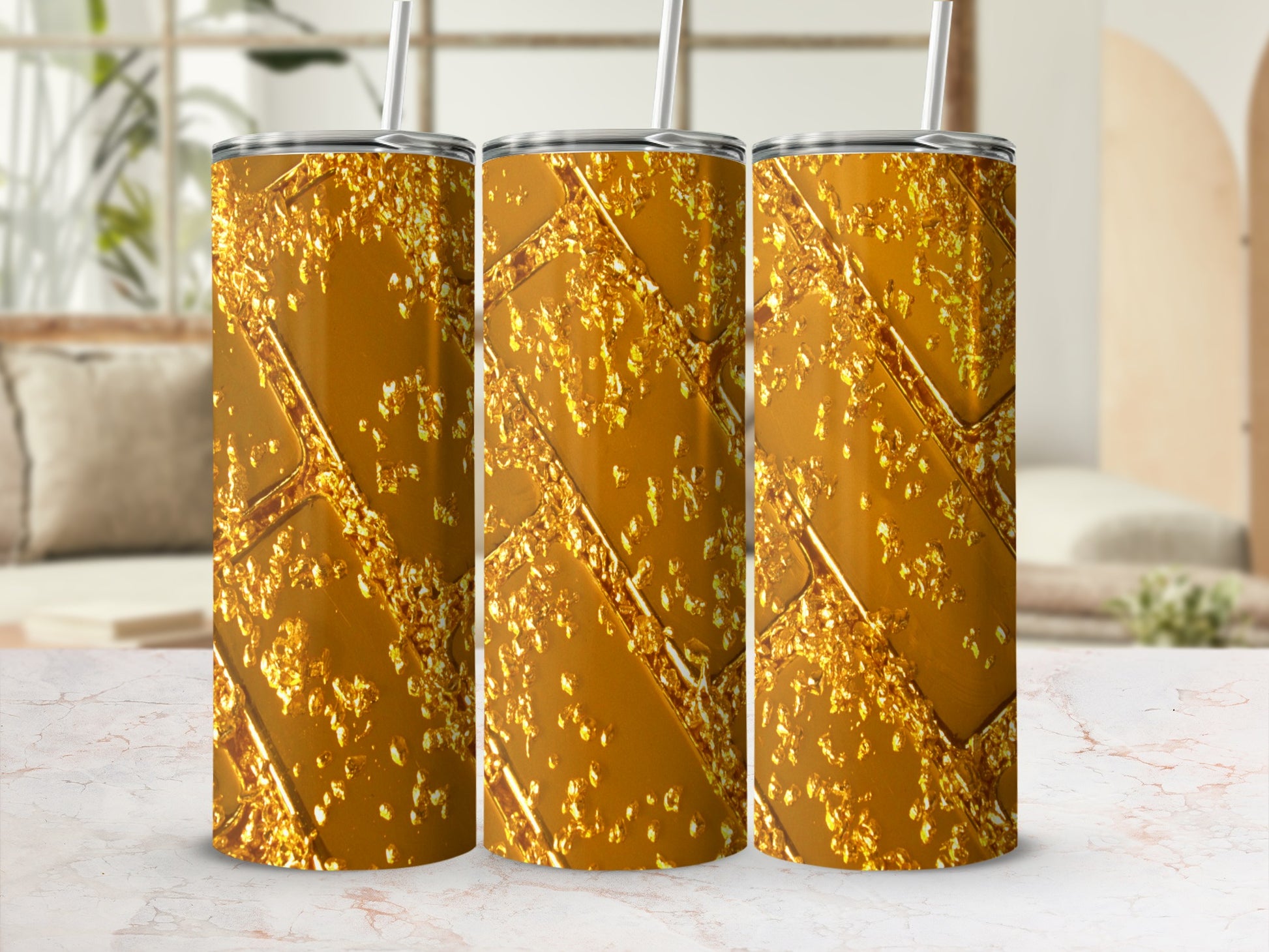Gold glitter geometric pattern design tumbler product type
