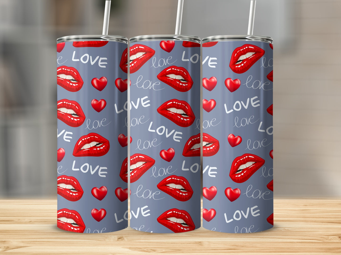 Love Lips Hearts Pattern Tumbler Valentine's Gift