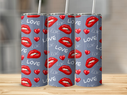 Love Lips Hearts Pattern Tumbler Valentine's Gift