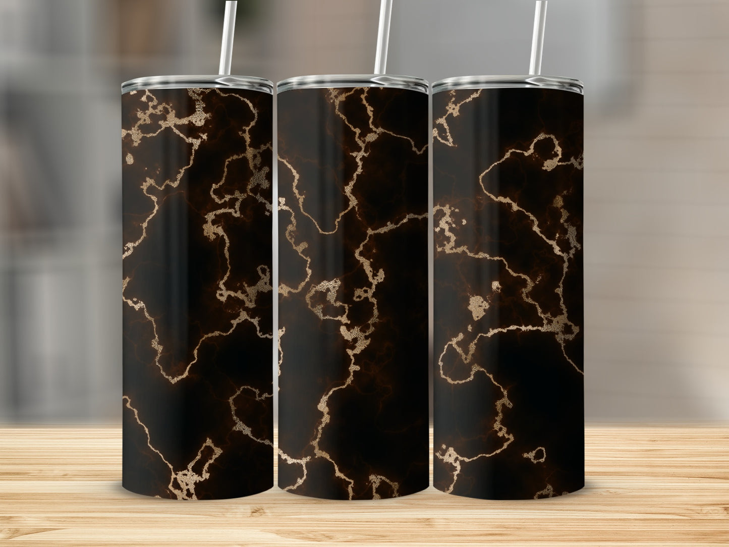 Dark Marble Golden Veins Abstract Art Decorative Tumblers