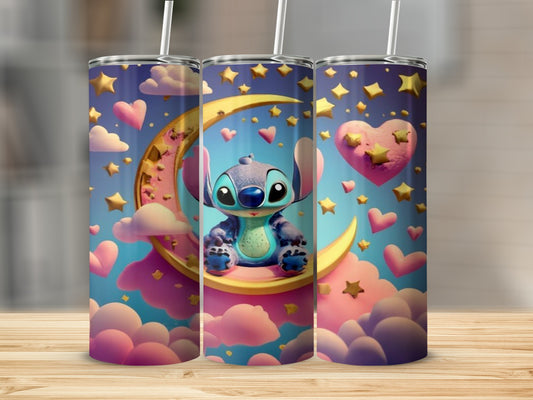 Cute Stitch with Hearts and Stars Design Tumbler
