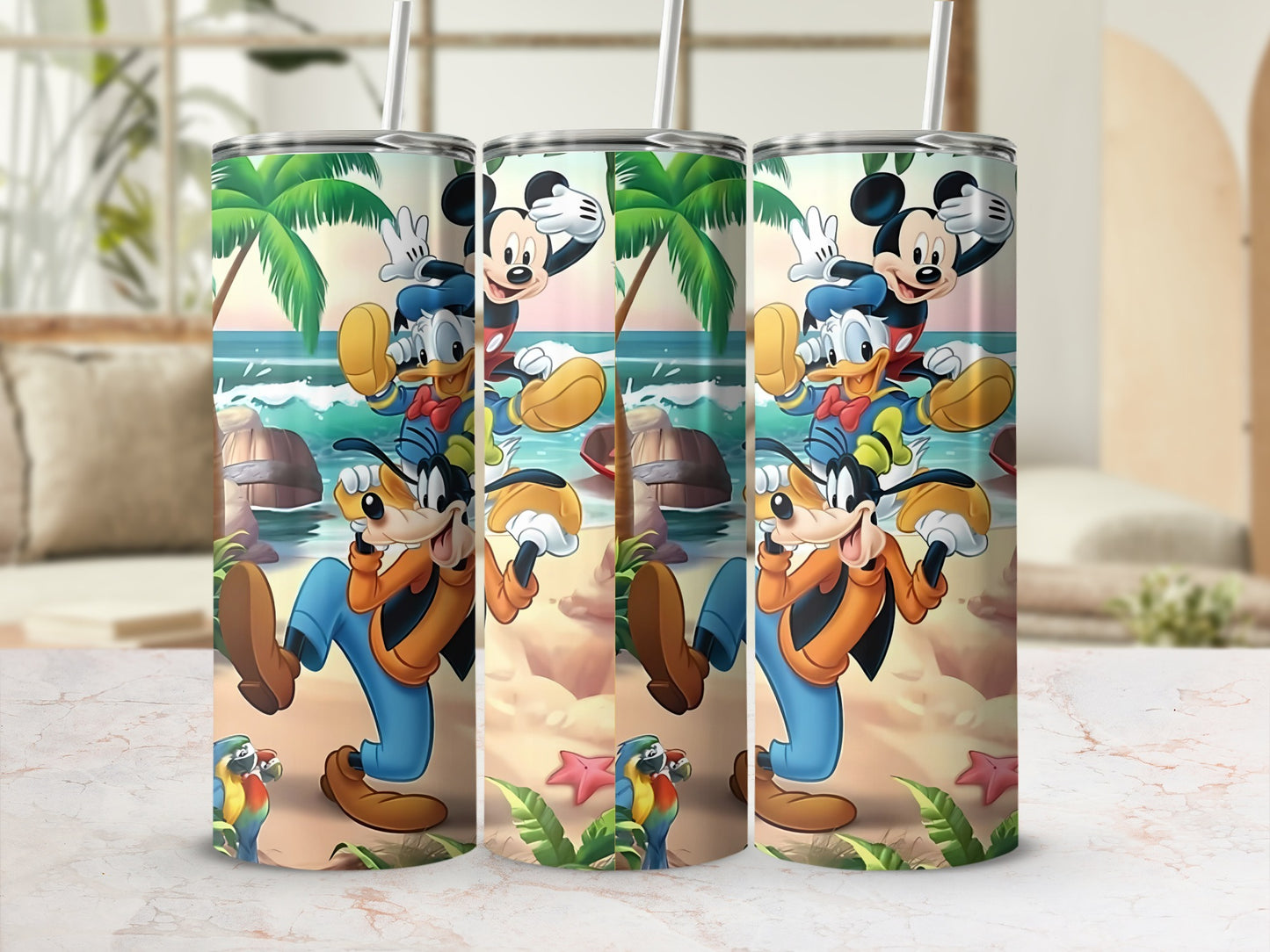 Mickey Donald and Goofy Beach Adventure Tumbler