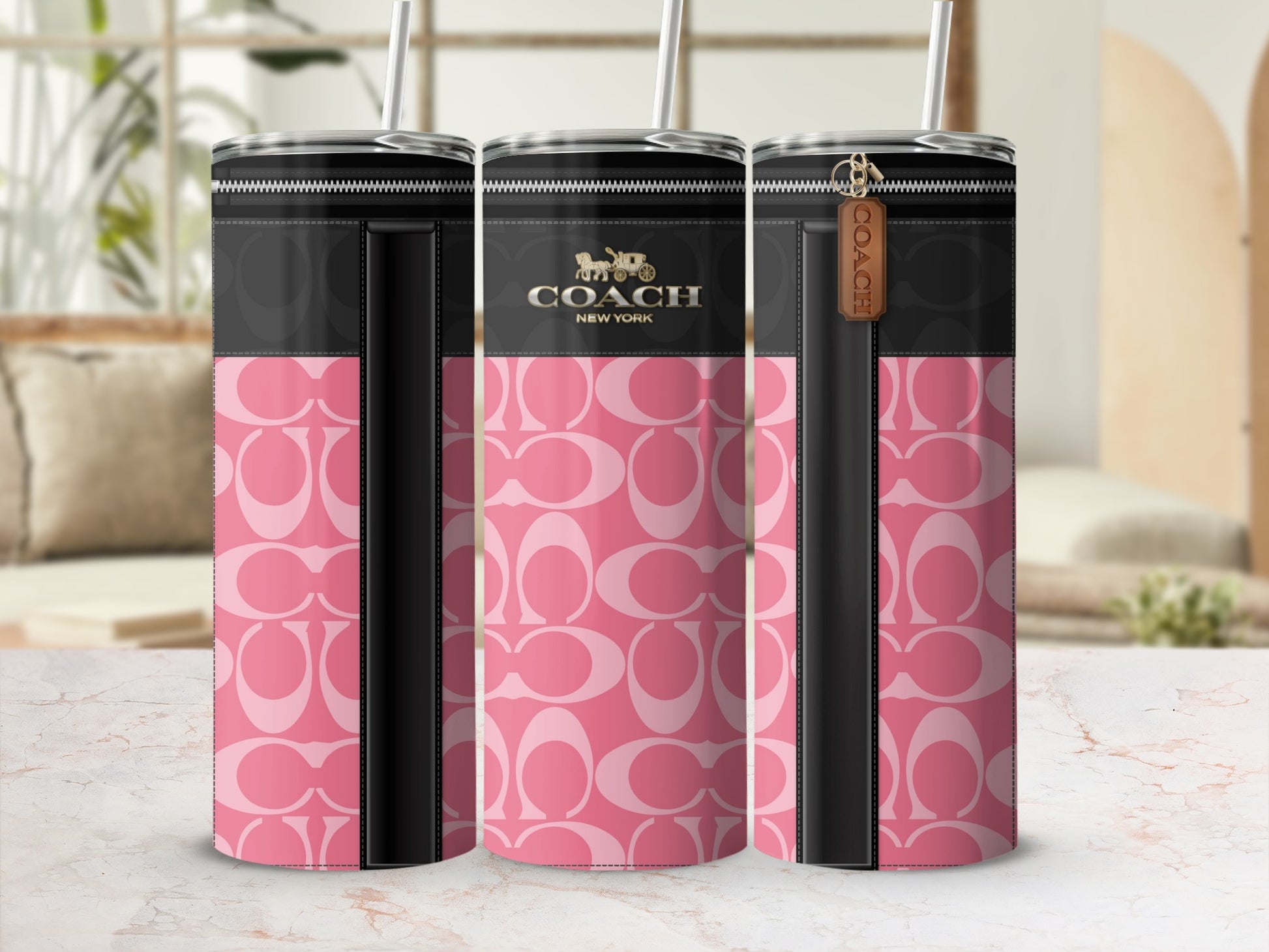Pink and Black Coach New York Insulated Tumbler Cup