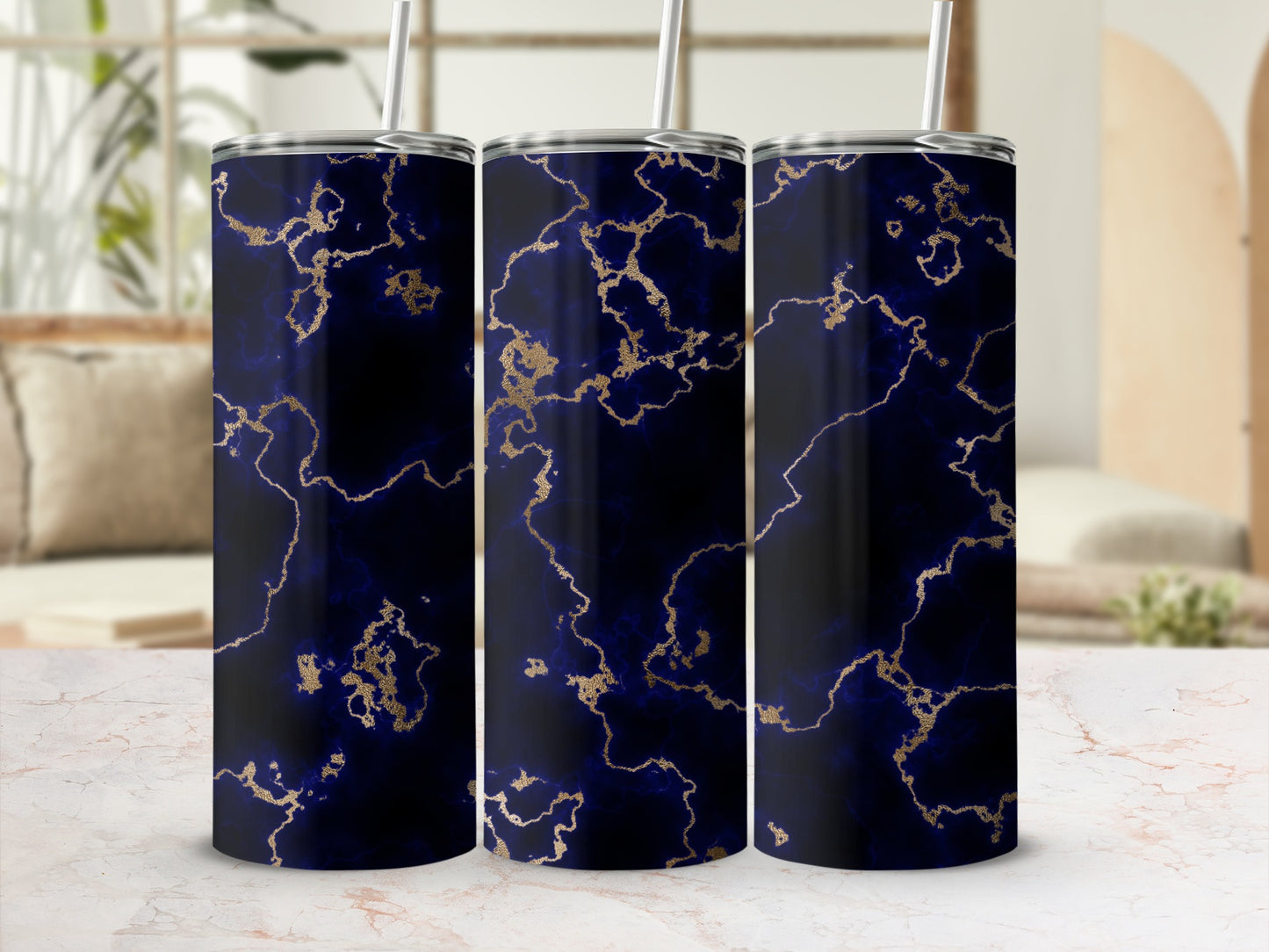 Luxury Navy Blue Gold Marble Veins Tumbler product type