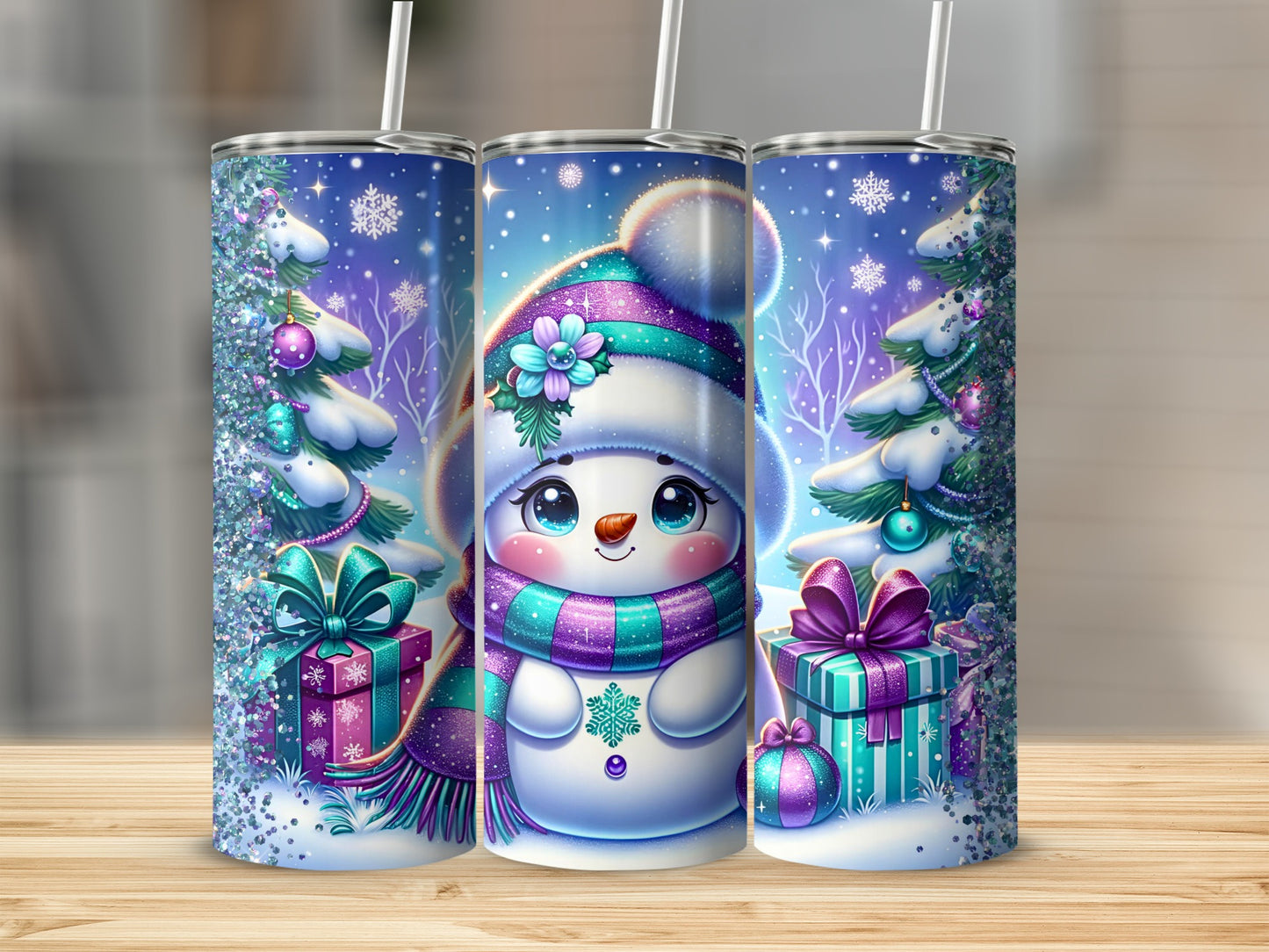 Adorable Snowman with Presents Winter Theme Tumbler