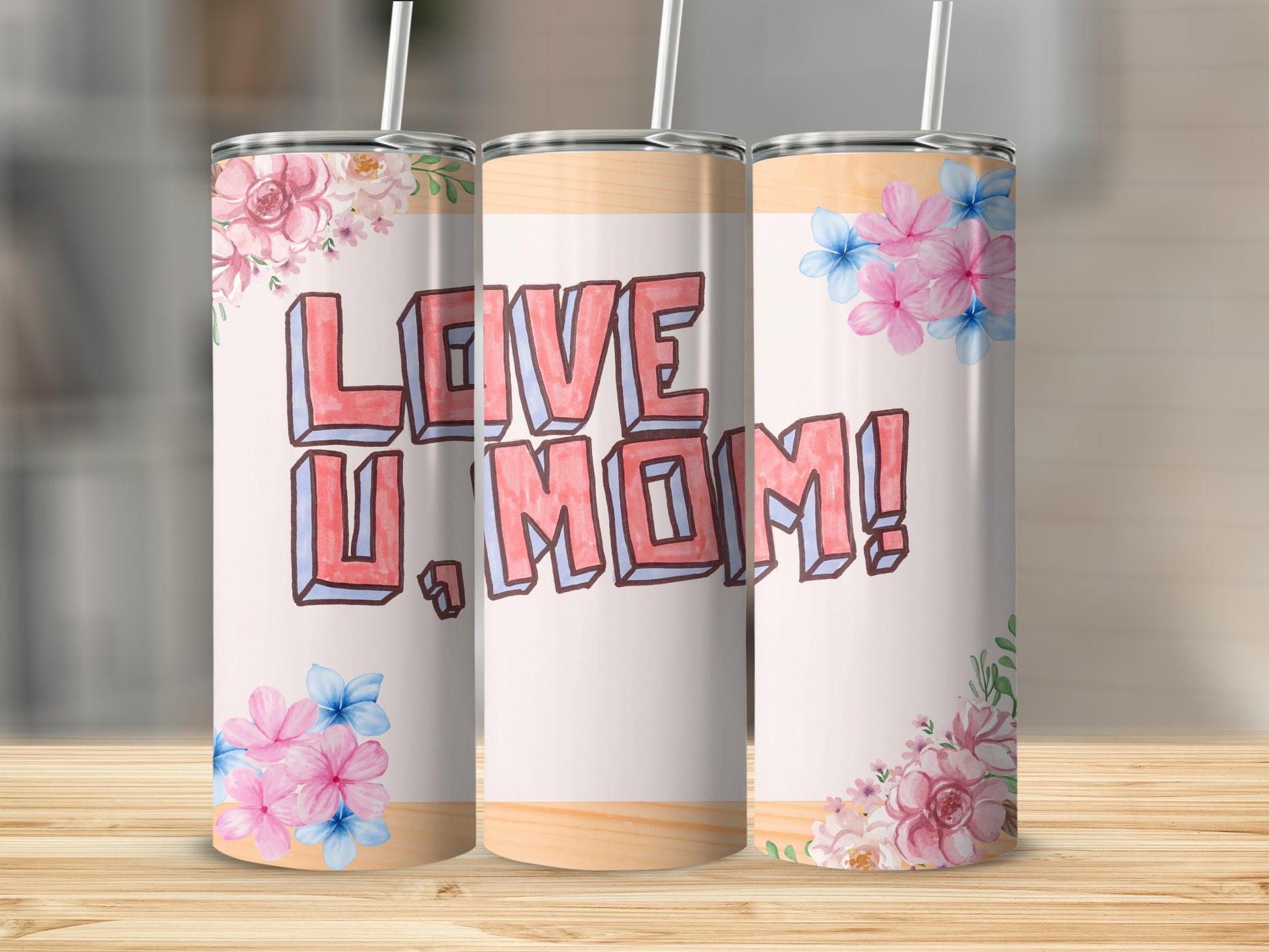 Love U Mom Floral Design Tumbler Product
