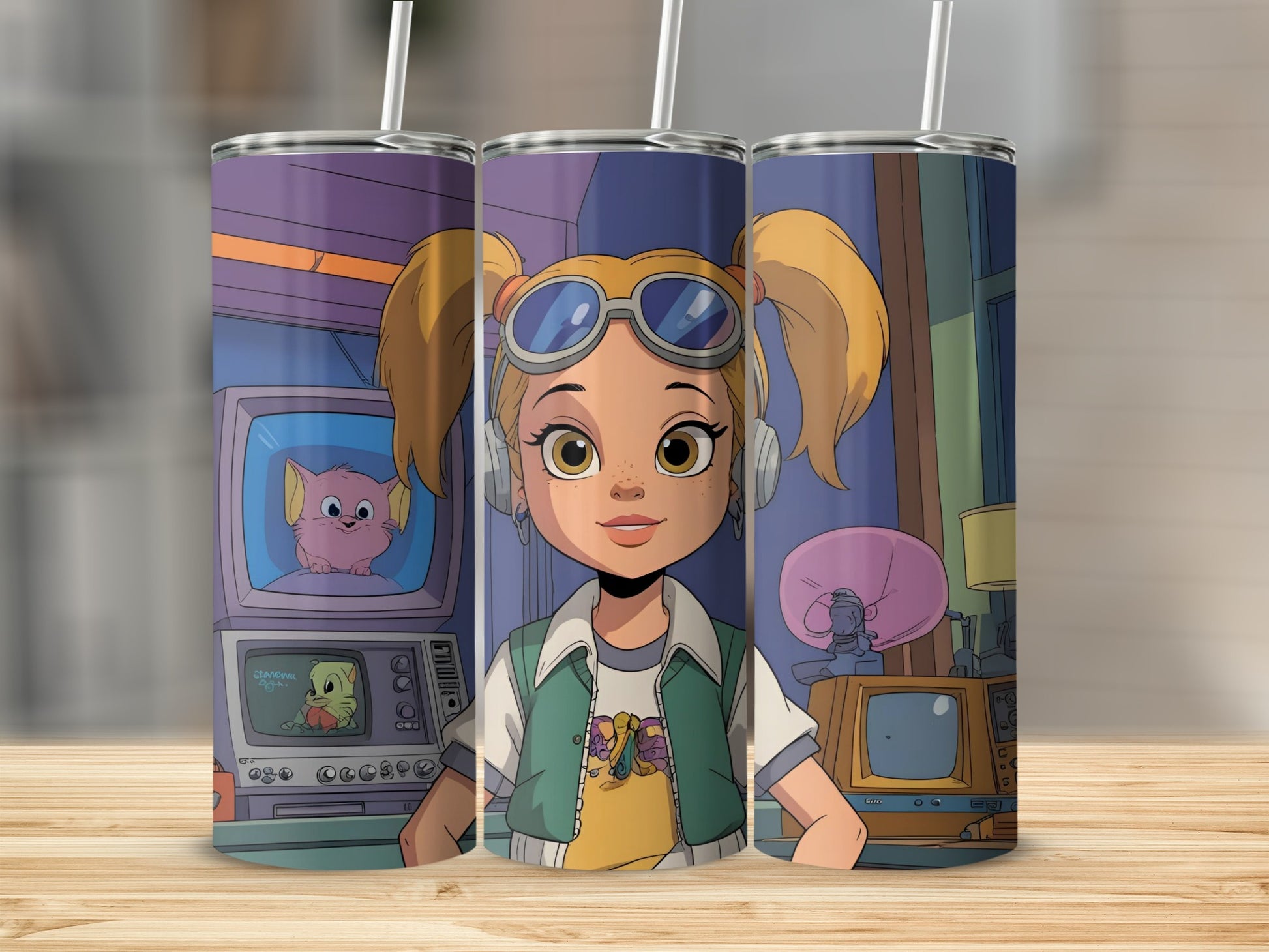 Cartoon Girl With Headphones Printed Tumbler Cup