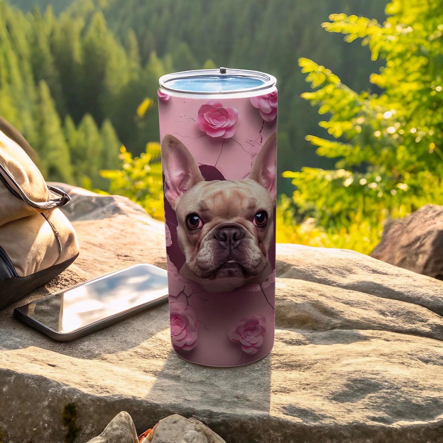 French Bulldog Pink Roses Cracked Design Tumbler product type