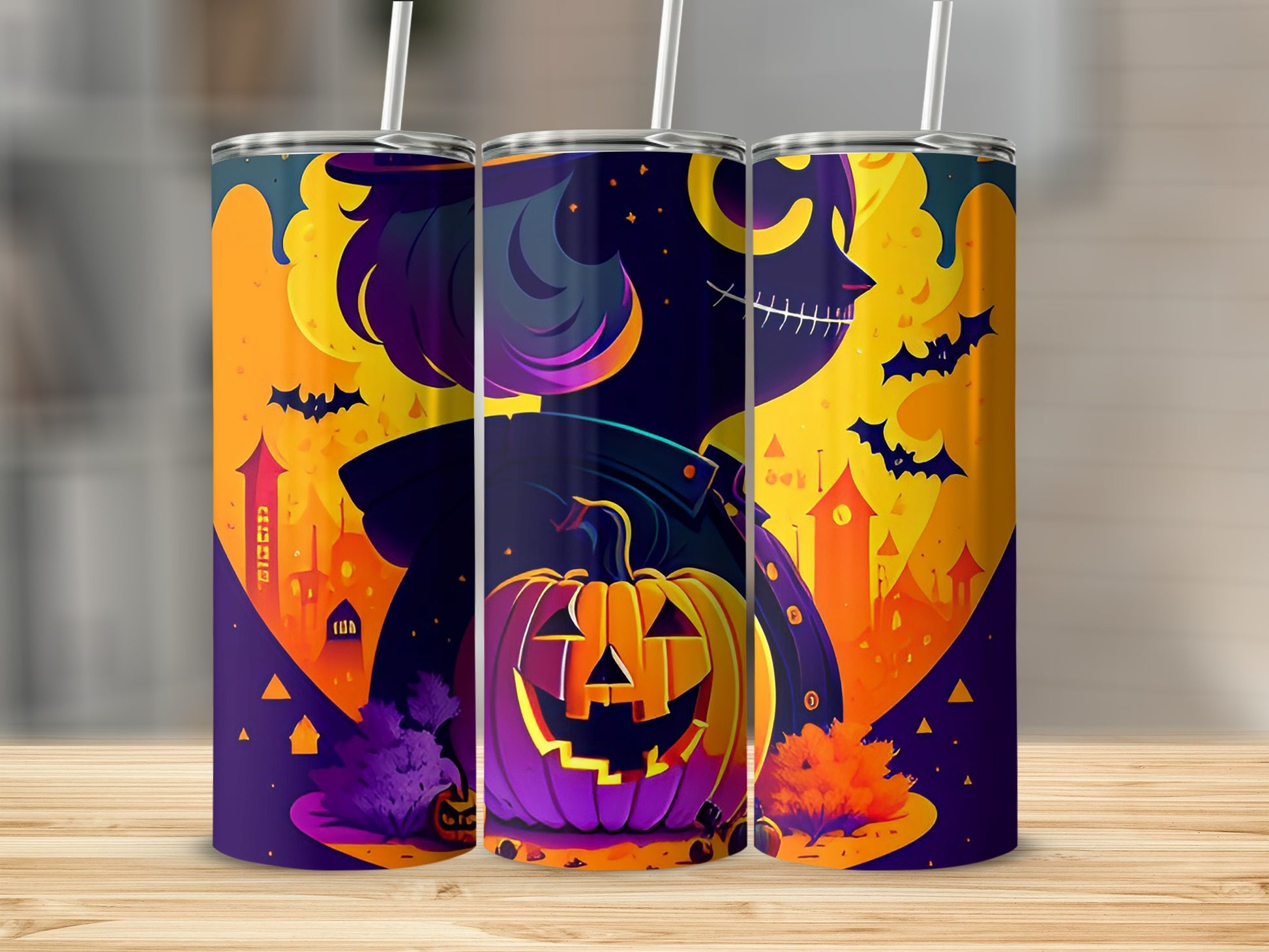 Halloween Pumpkin and Bats Themed Tumbler Drinkware