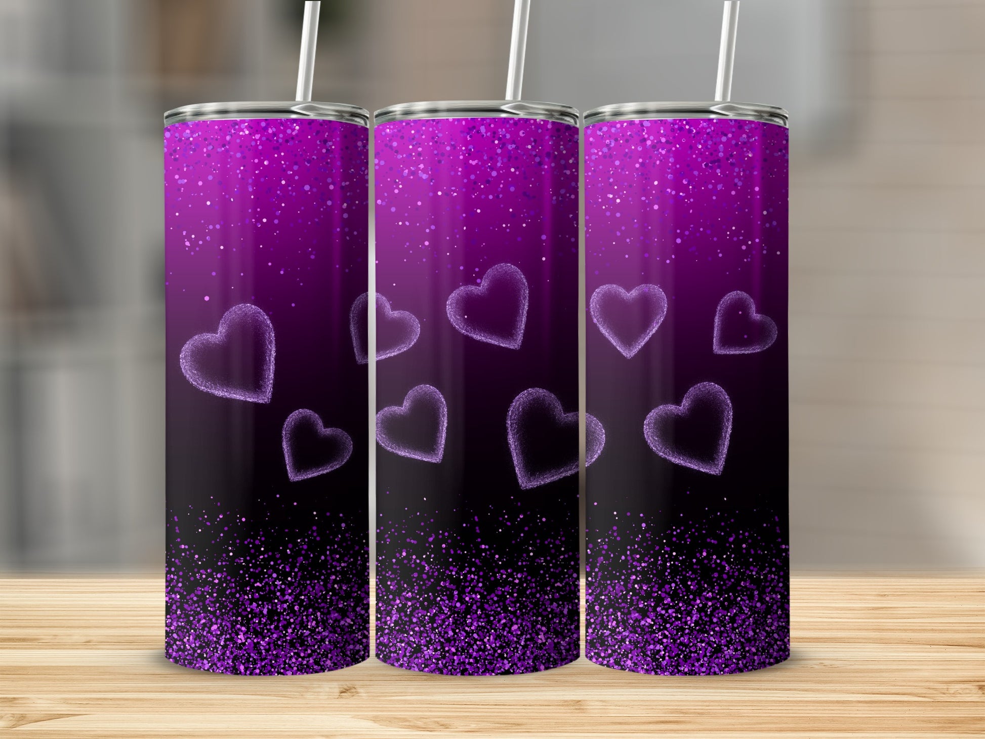 Elegant Purple Hearts Glitter Tall Drinkware