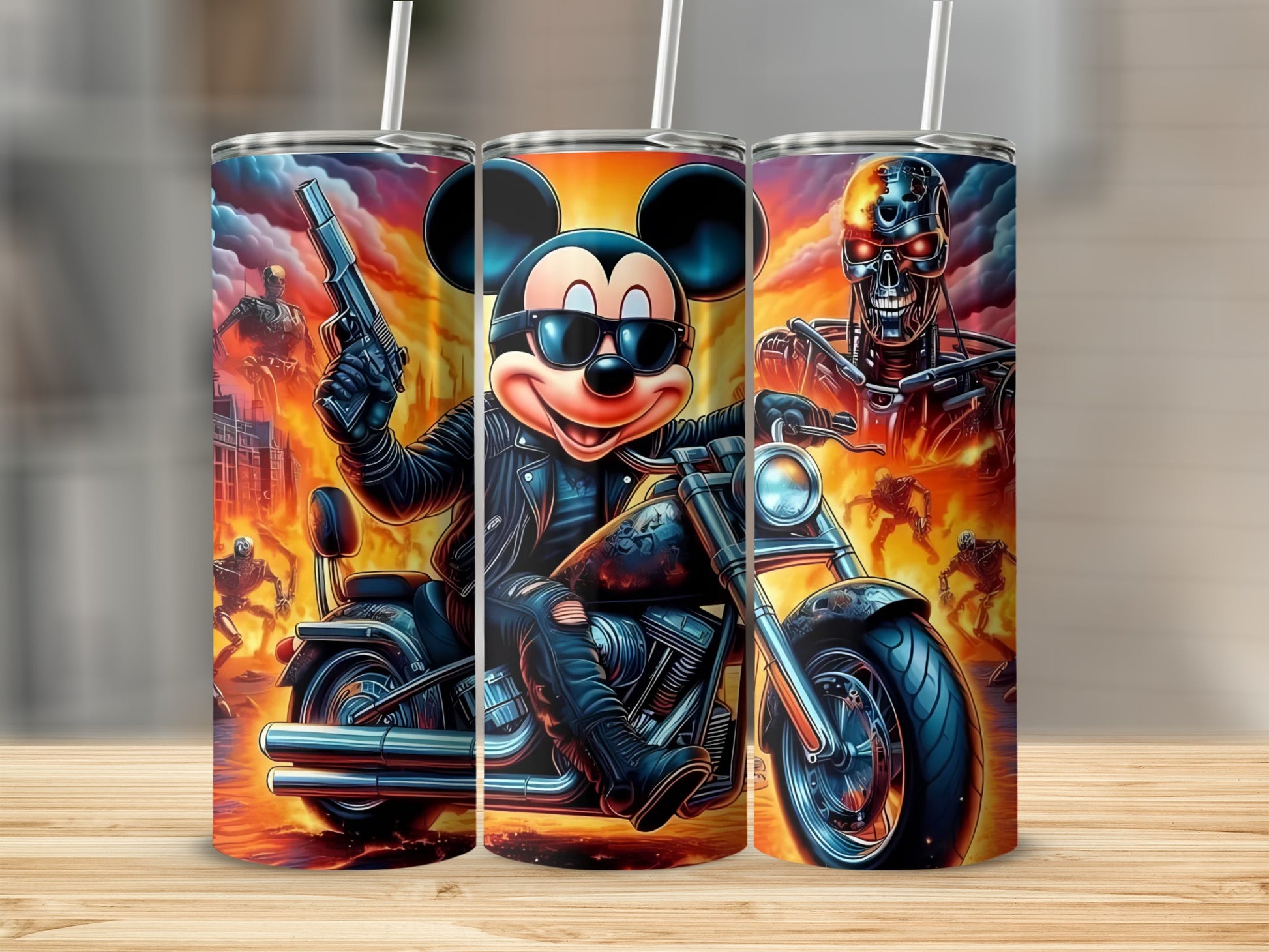Retro Cartoon Hero Fusion Motorcycle Adventure Tumbler