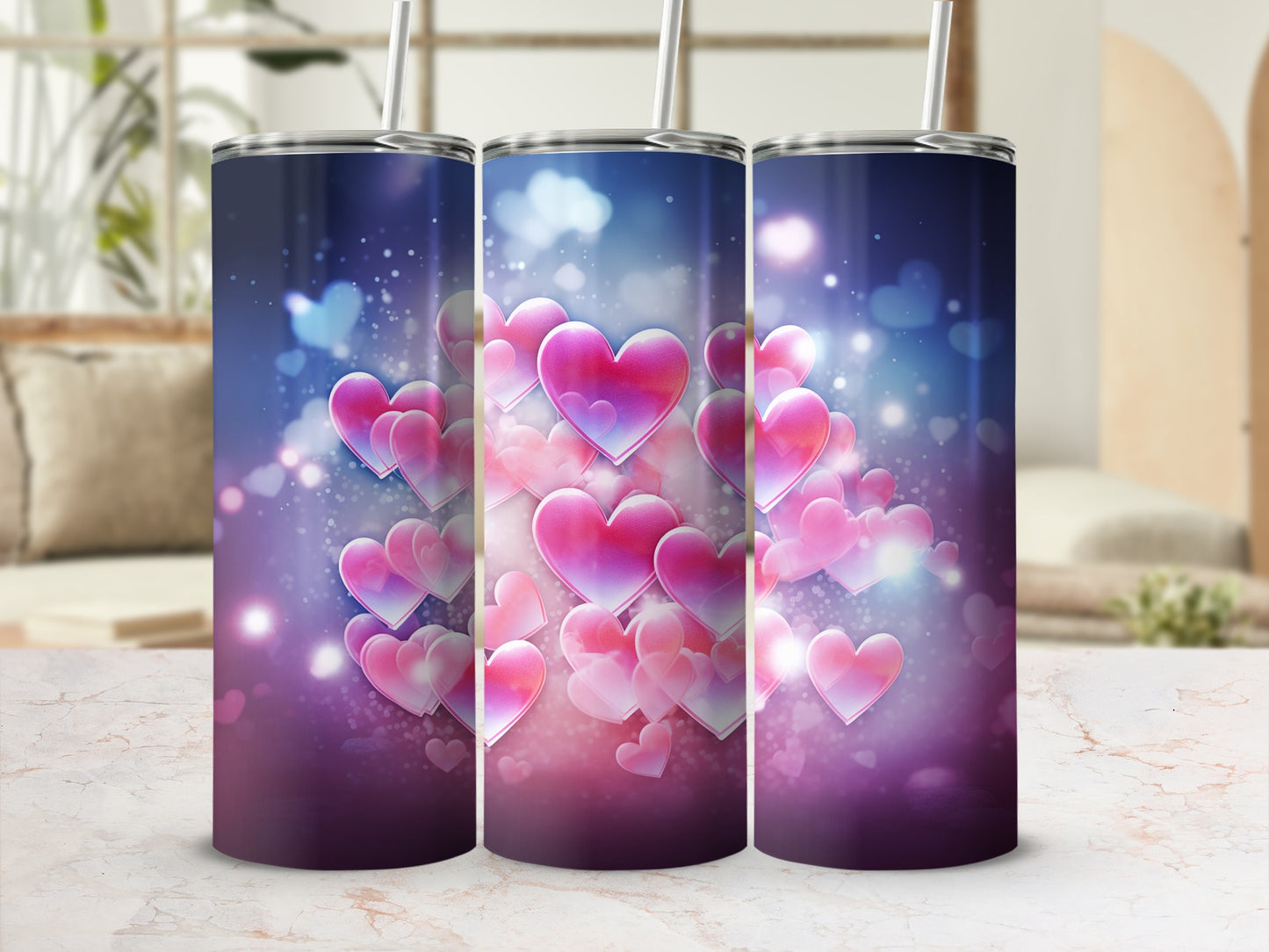 Colorful Hearts Pattern Design Tumbler Flask
