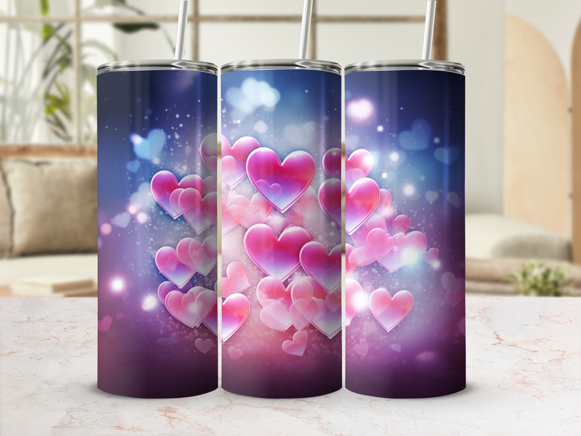 Colorful Hearts Pattern Design Tumbler Flask