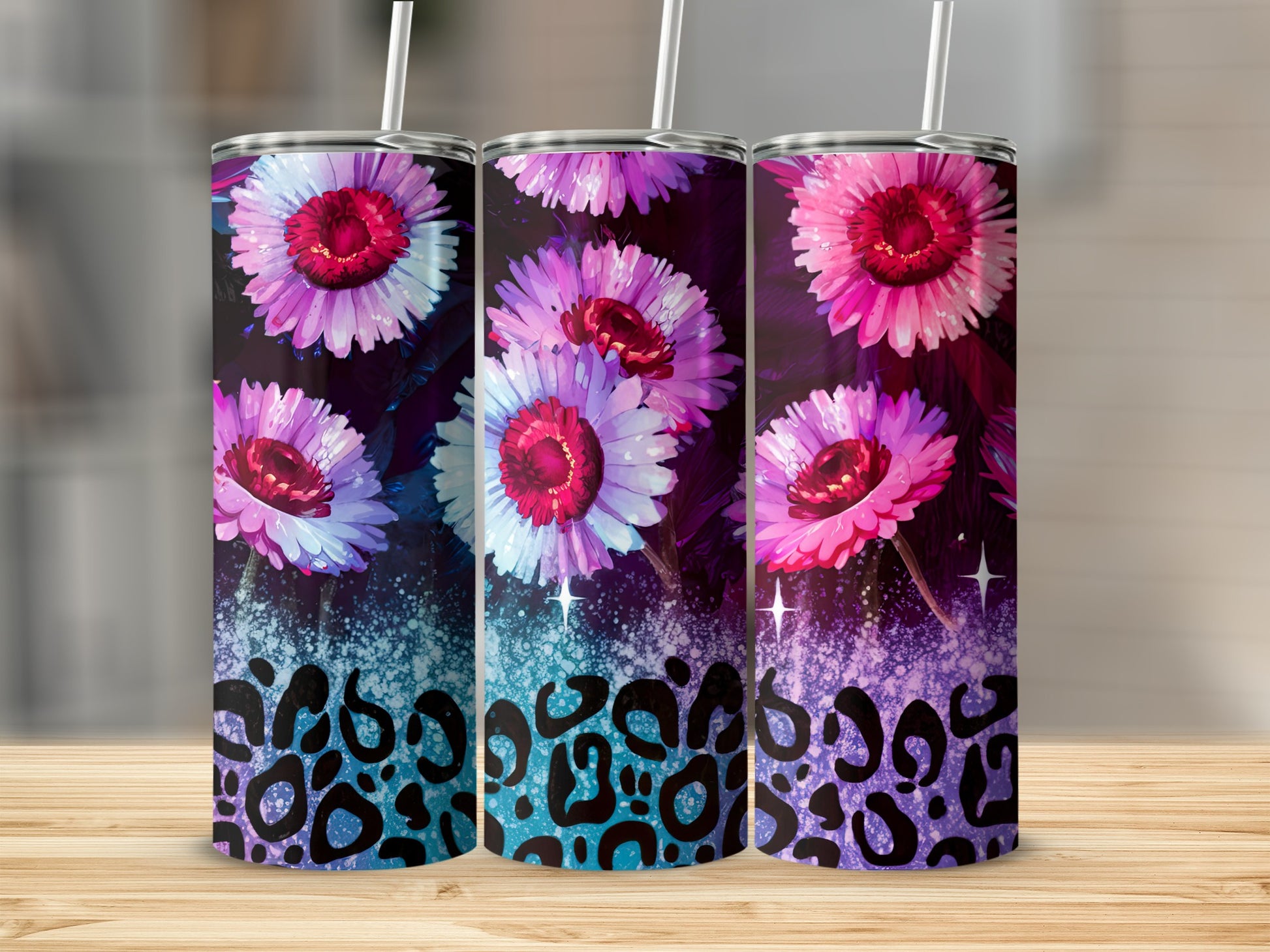 Vibrant Floral and Leopard Print Insulated Tumbler