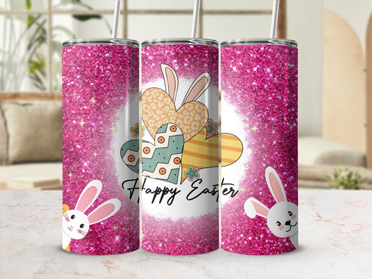 Pink Glitter Bunny Happy Easter Hearts Tumbler product type