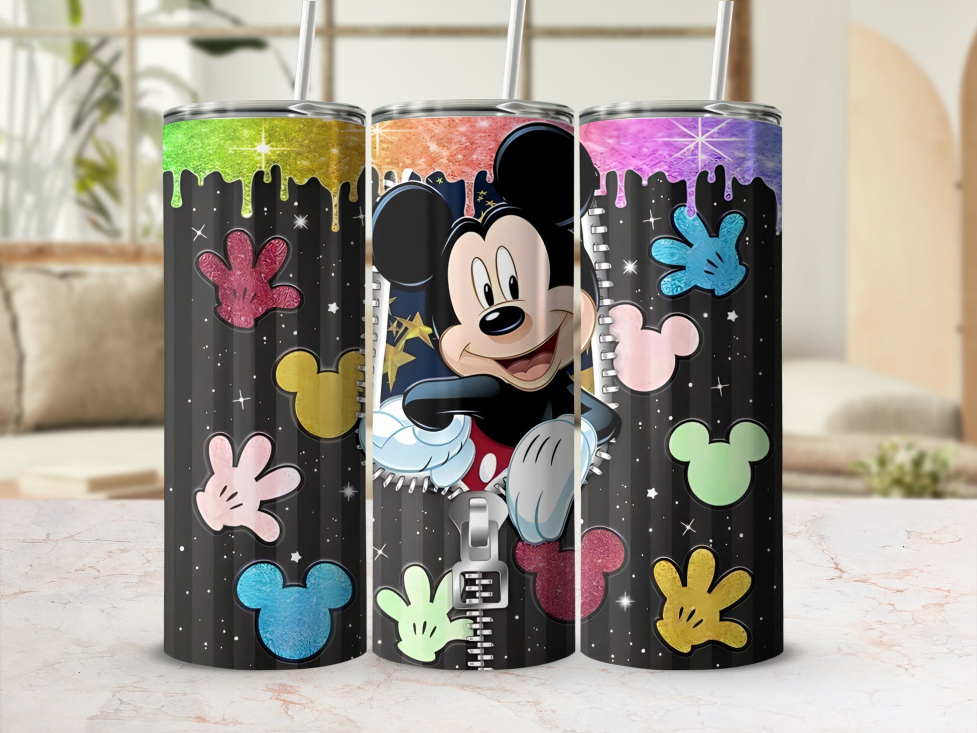 Disney Character Themed Drinkware with Colorful Prints