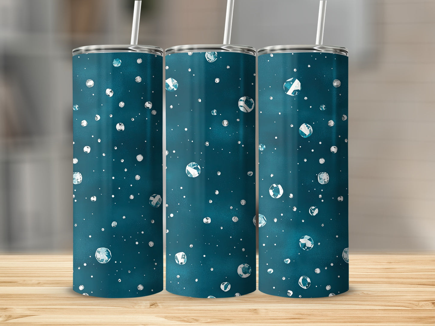 Deep Teal Scattered Gemstones and White Dots Tumblers