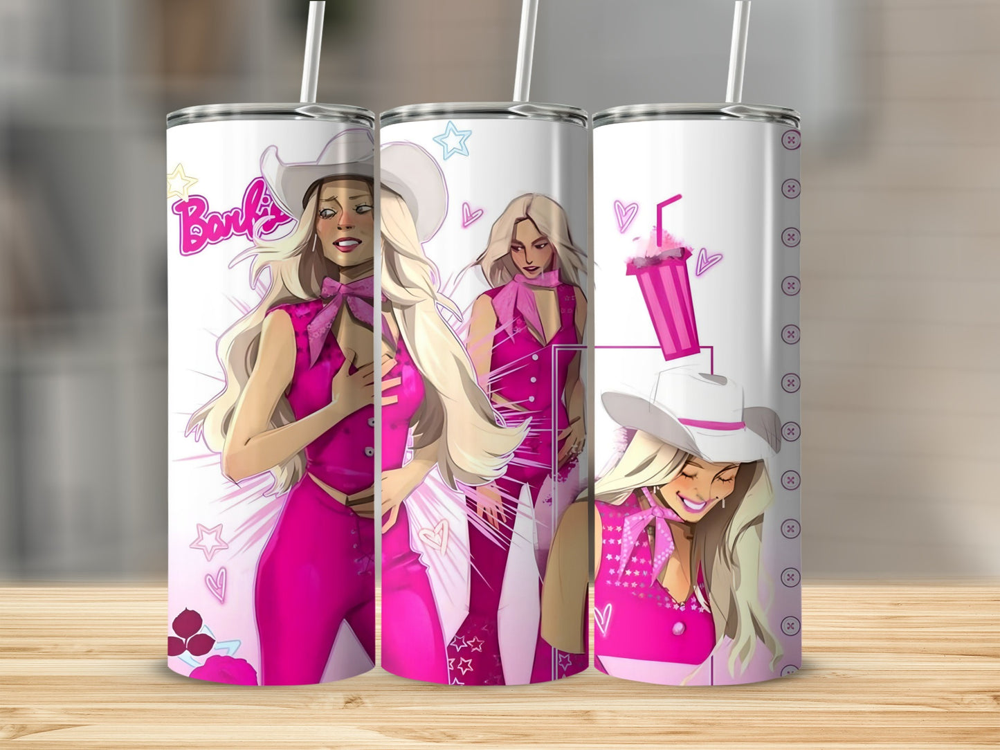 Colorful Illustrated Blonde Cowgirl Tumbler Cup