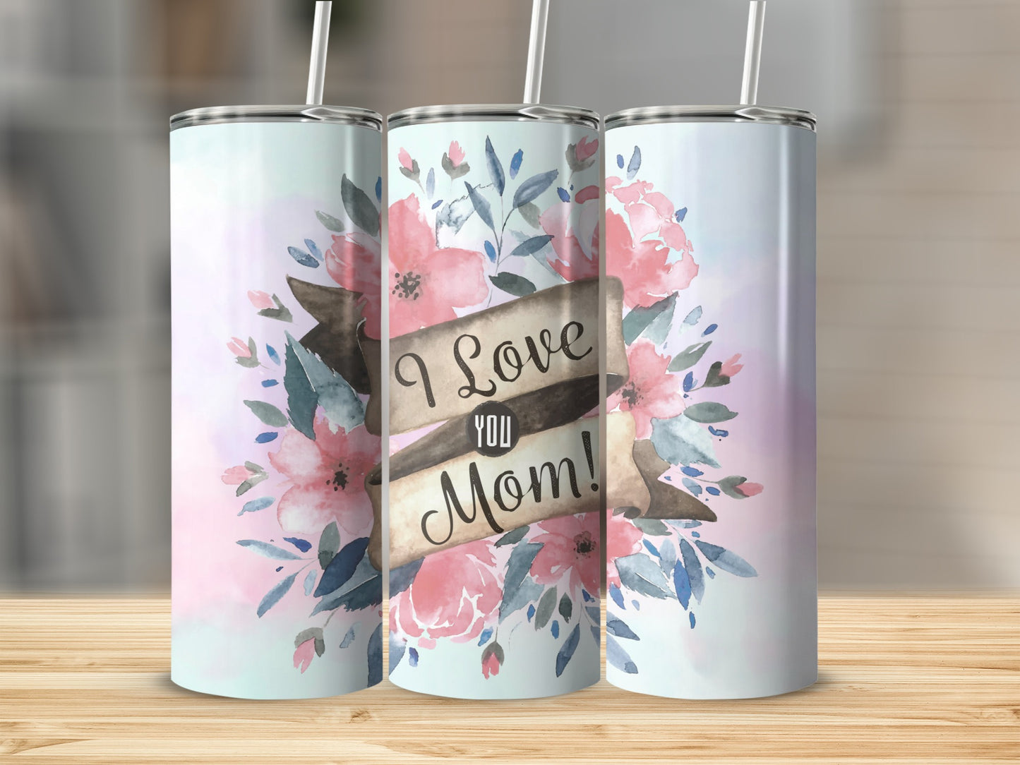 I Love You Mom Floral Design Tumbler Product