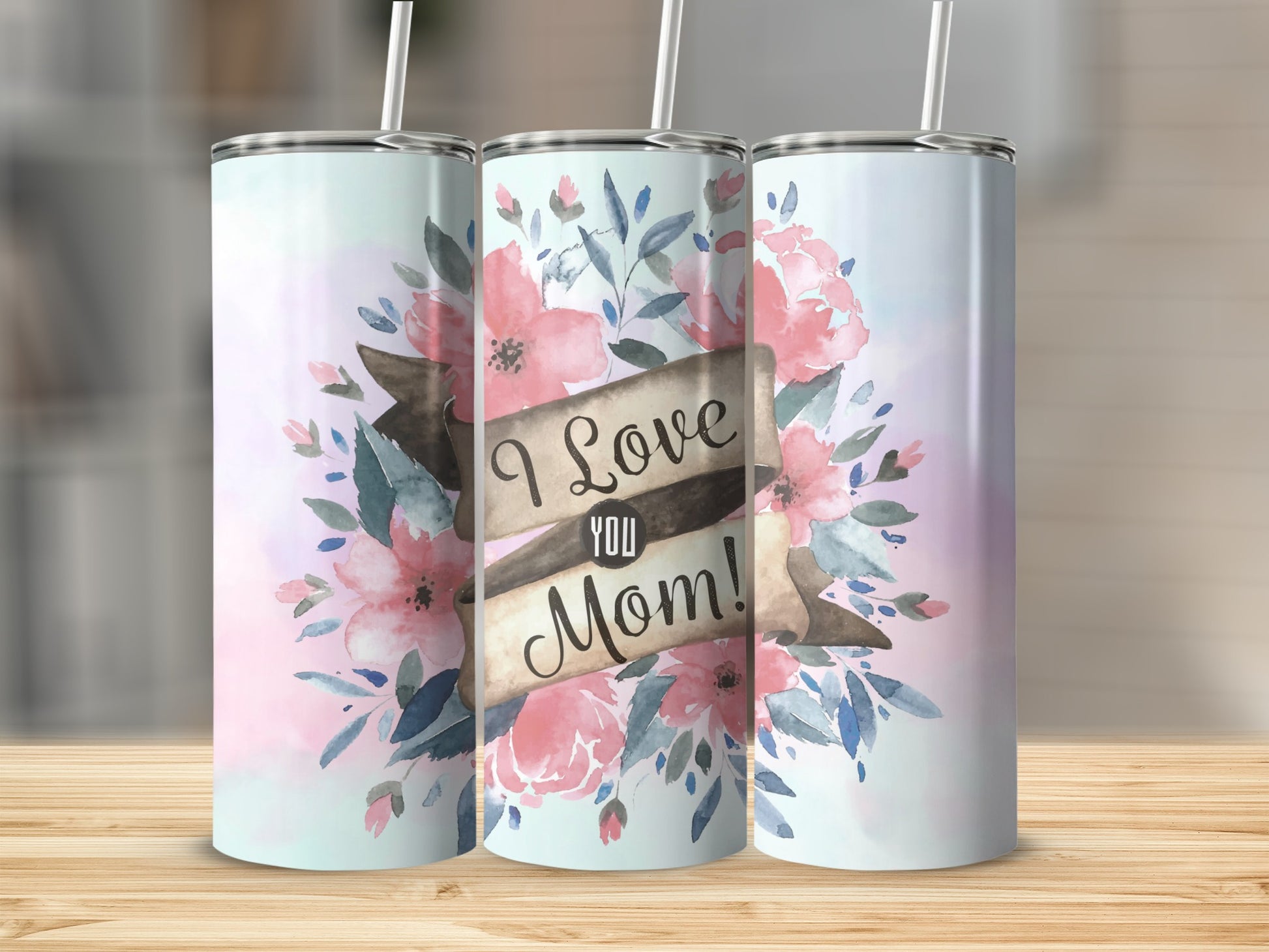 I Love You Mom Floral Design Tumbler Product
