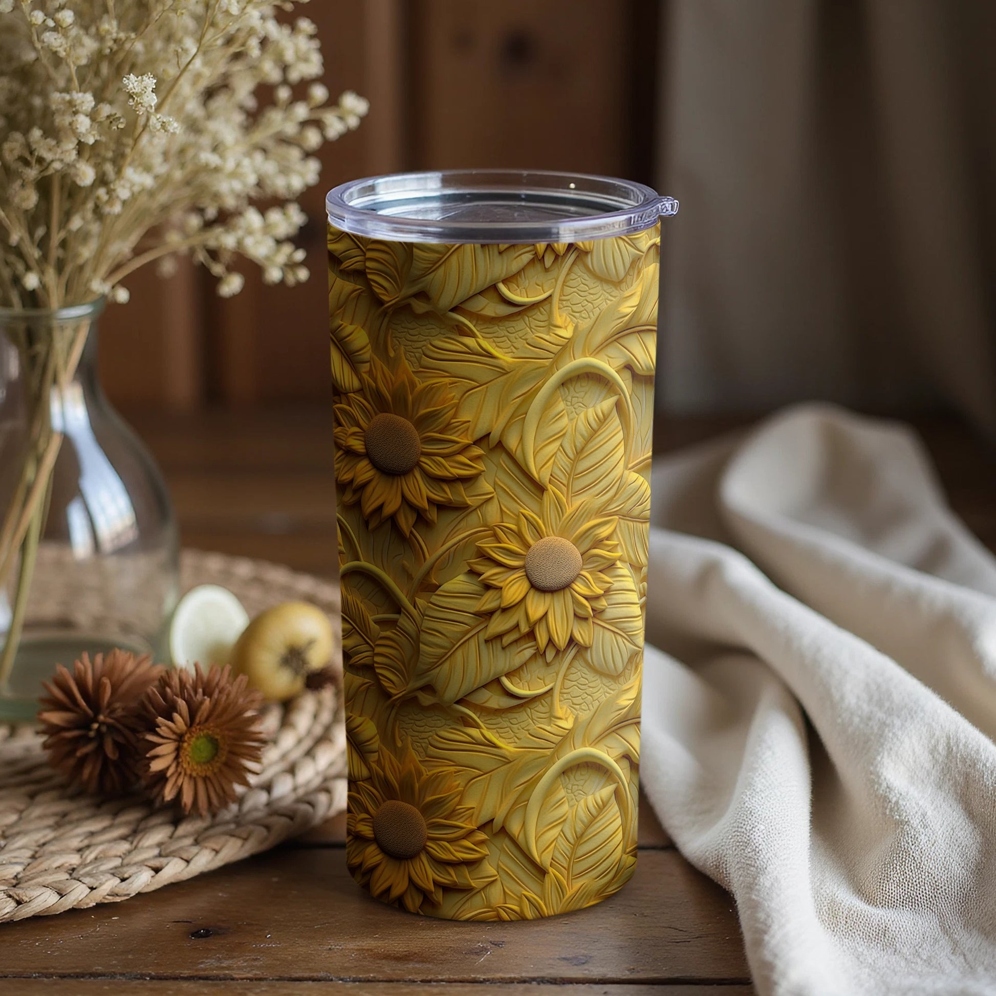 Floral Sunflower Embossed Tumbler with Lid product