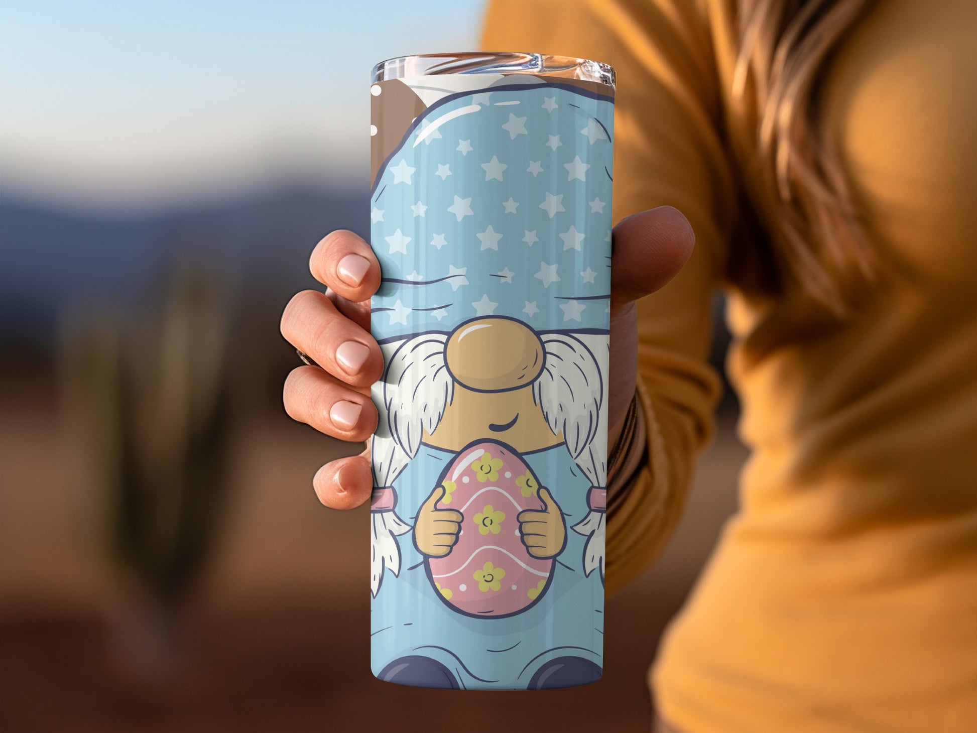 Adorable Gnome Holding Easter Egg Travel Tumbler