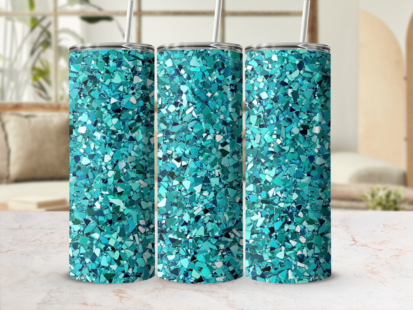 Sparkling Sea Blue Mosaic Pattern Tumblers