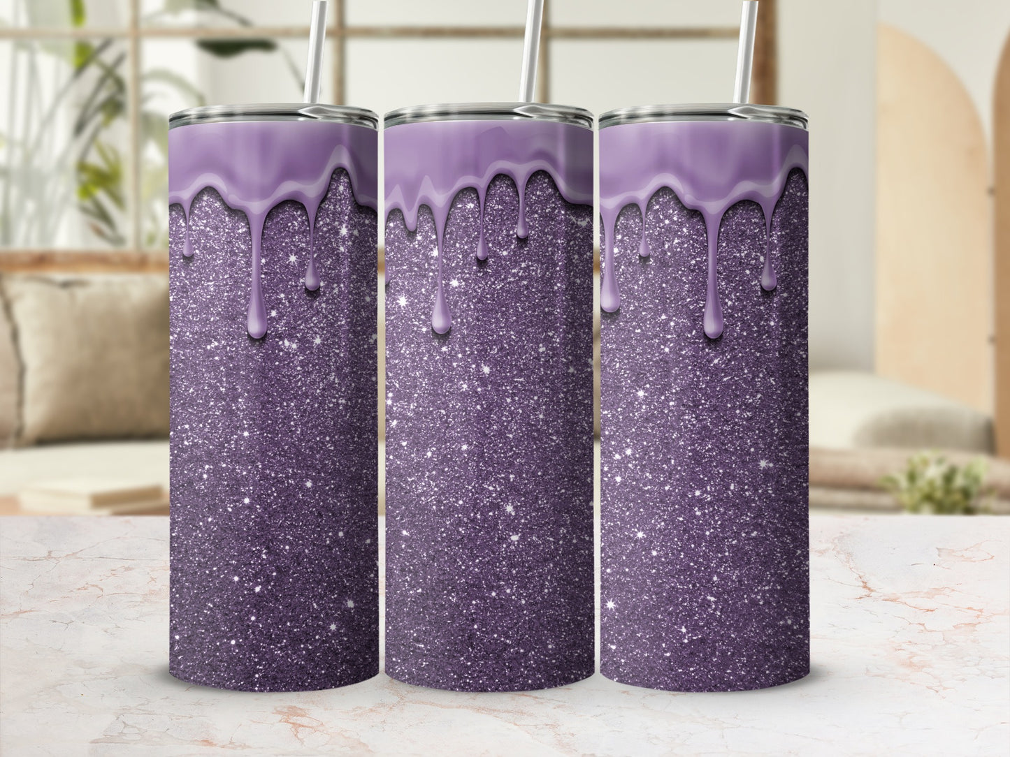 Purple Glitter and Dripping Purple Design Tumbler
