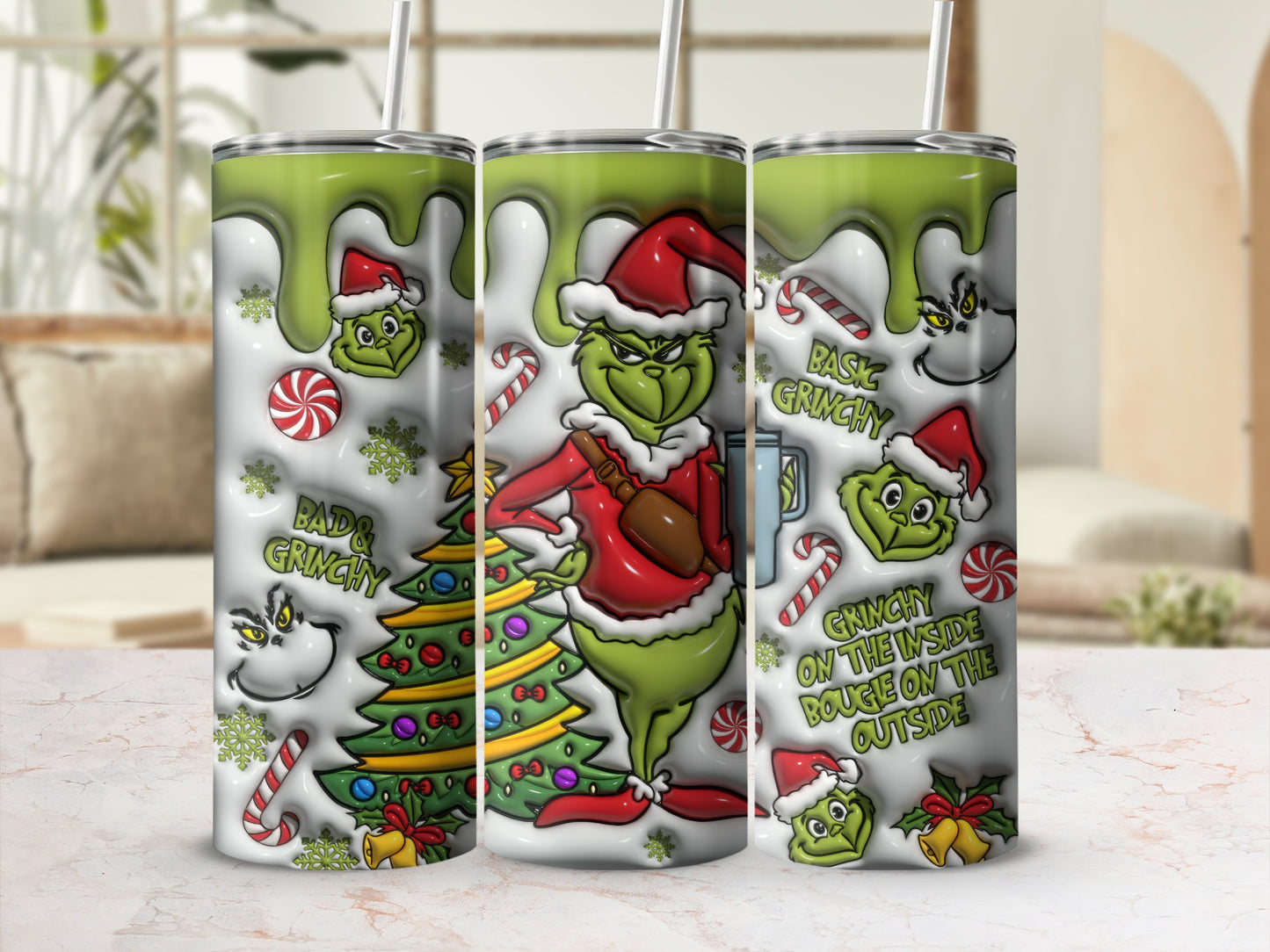 Grinchy Christmas Tumbler with Funny Holiday Designs