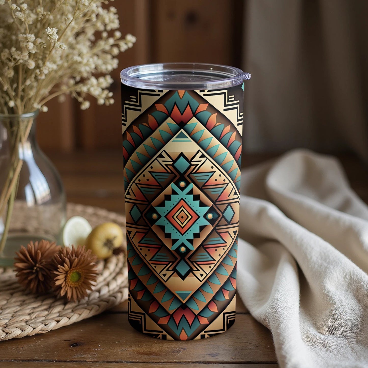 Vibrant Geometric Tribal Pattern Insulated Tumbler