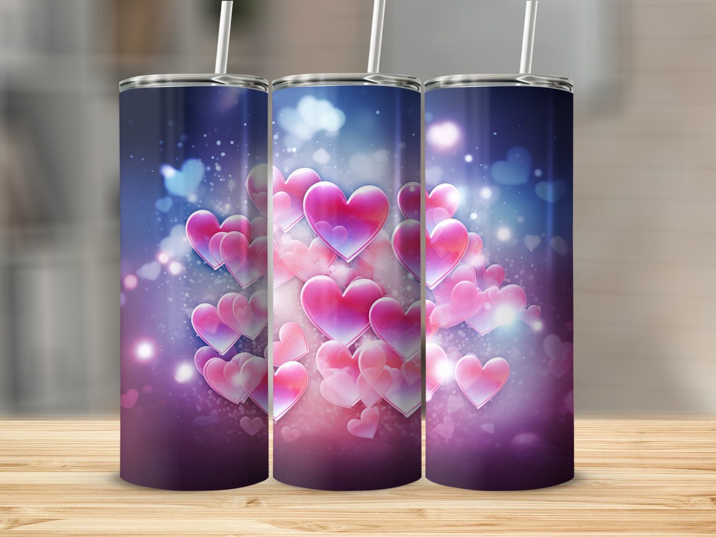 Pink and Purple Hearts Sparkle Design Tumbler Product