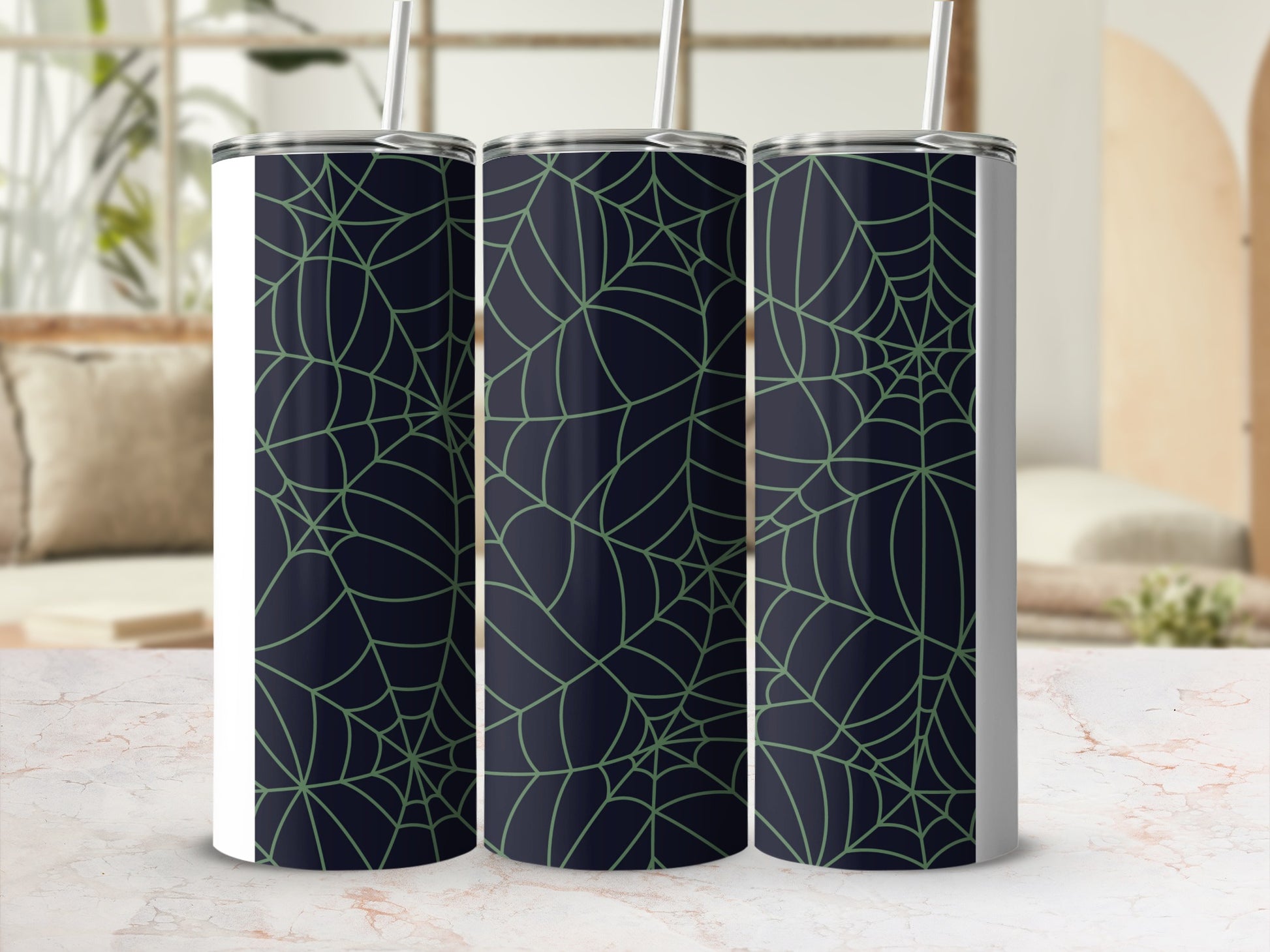Green Spider Web Pattern Dark Background Tumbler product type