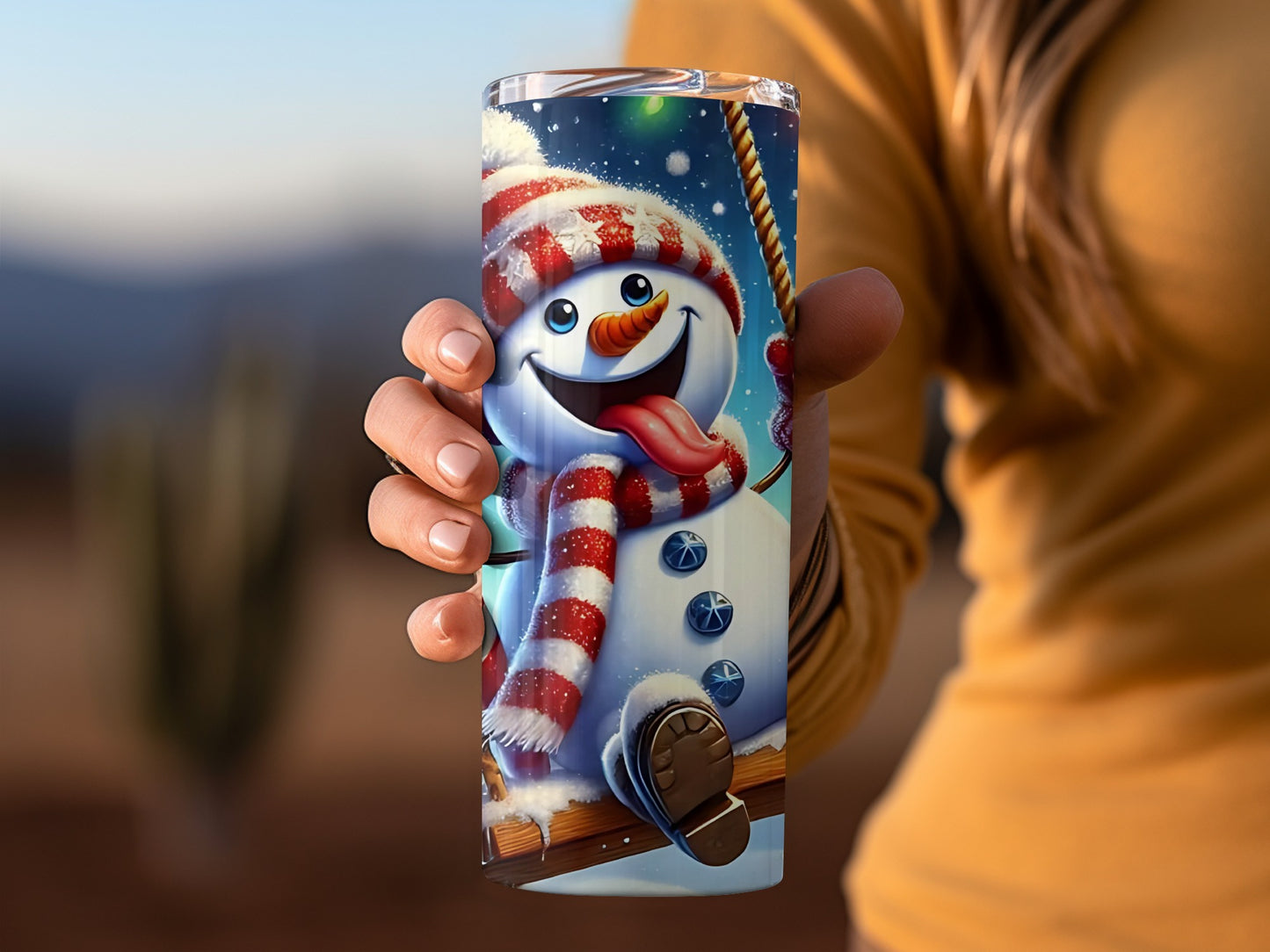 Cute Snowman With Candy Cane Design Tumbler