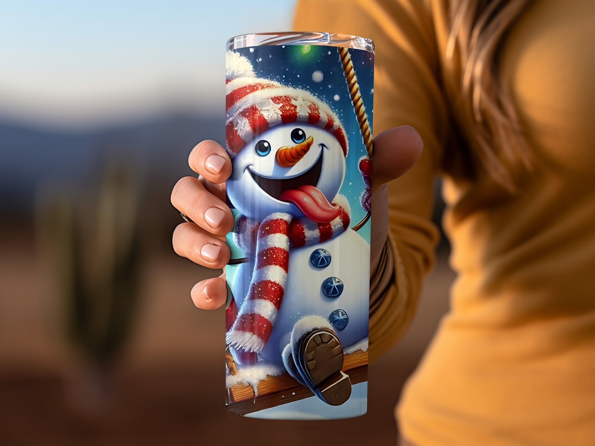 Cute Snowman With Candy Cane Design Tumbler