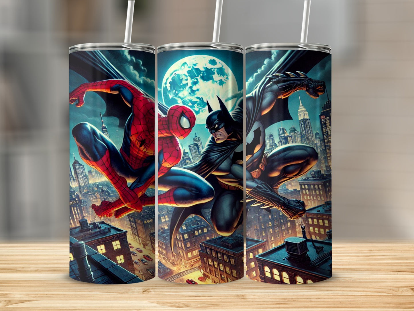 Superhero Tumbler with Batman and Spider-Man Design