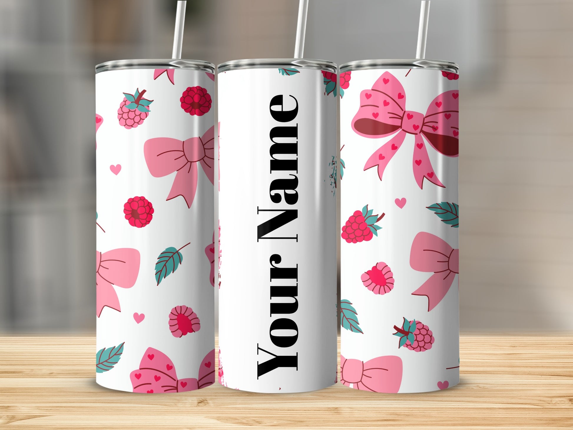Personalized Pink Bows and Berries Custom Tumbler