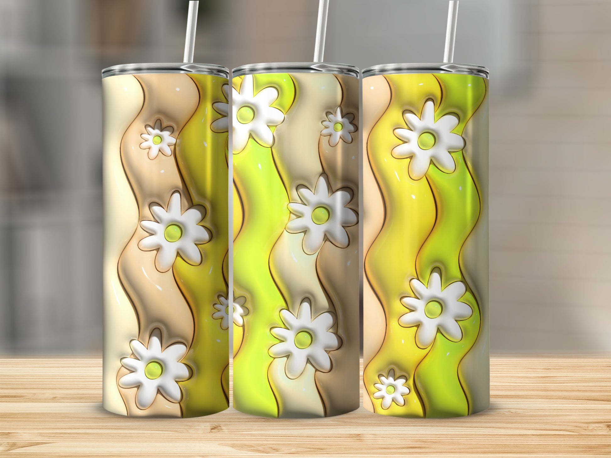 Colorful Artistic Floral Design Tumbler Cups Set