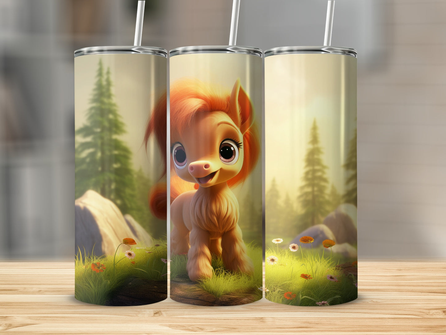 Cute Cartoon Pony in Forest Design Tumbler Cup