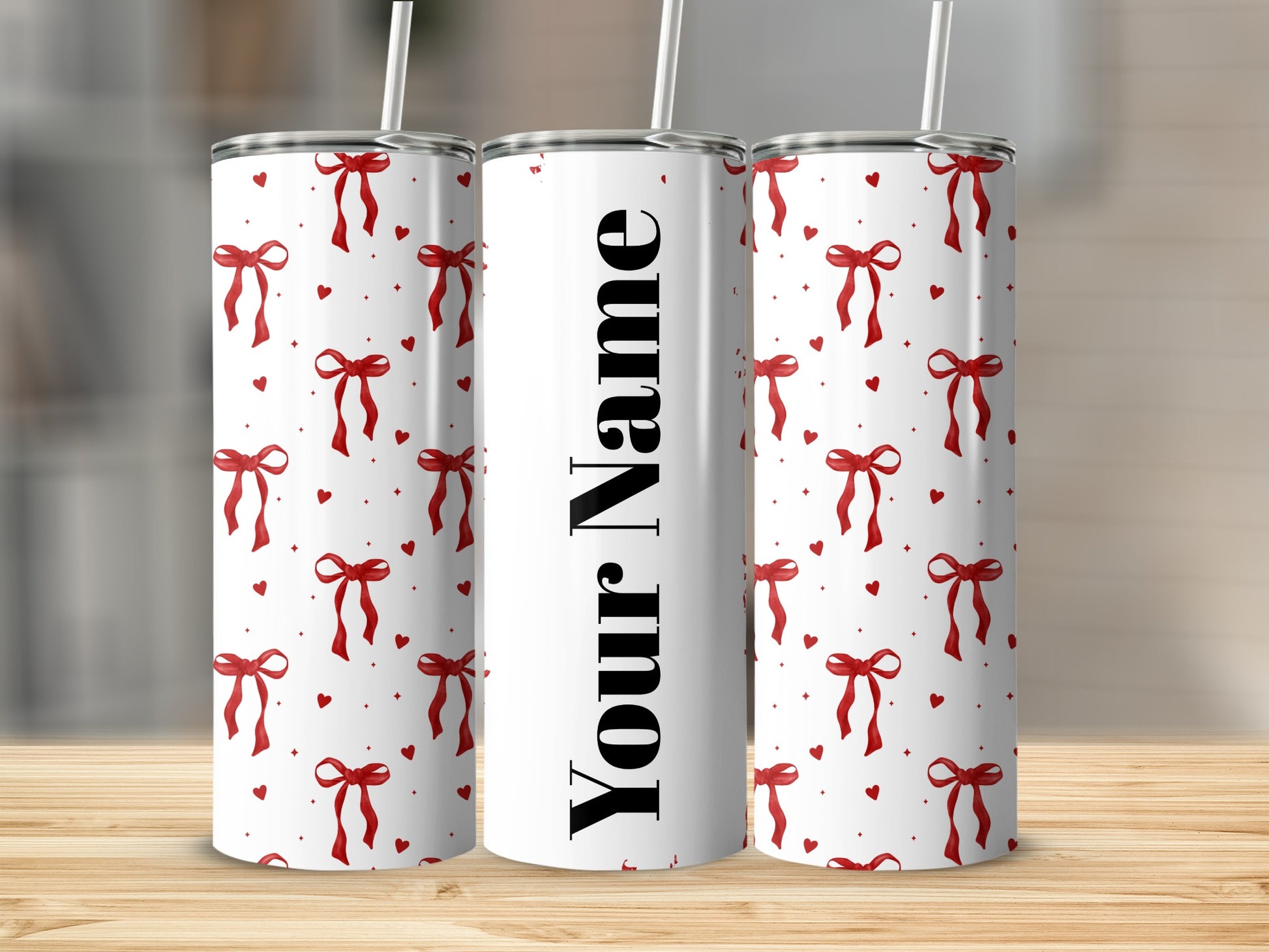 Customizable Red Bow and Heart Tumbler Cup Design