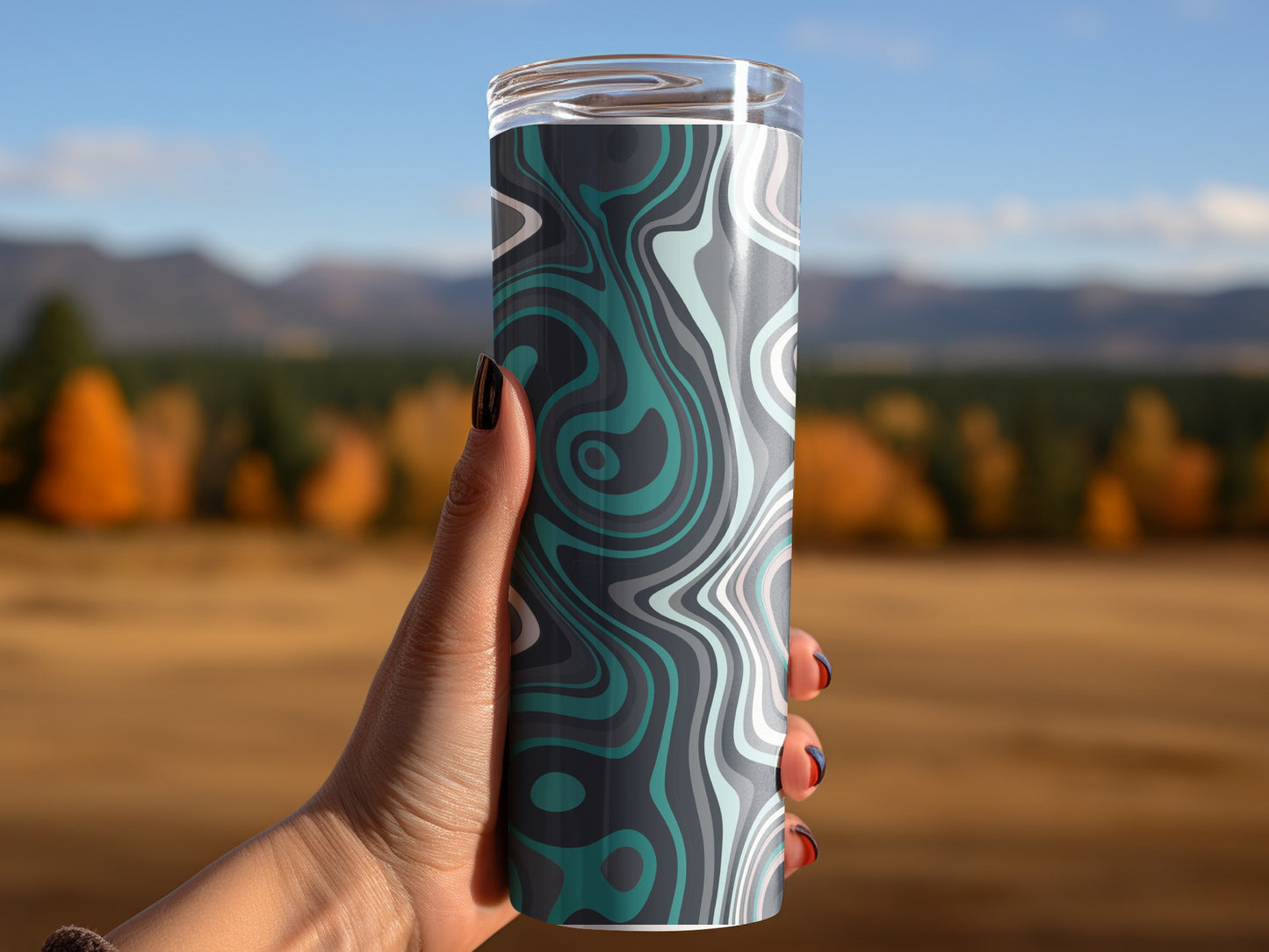 Abstract Swirls Featuring Aqua And Grey Hues Tumblers