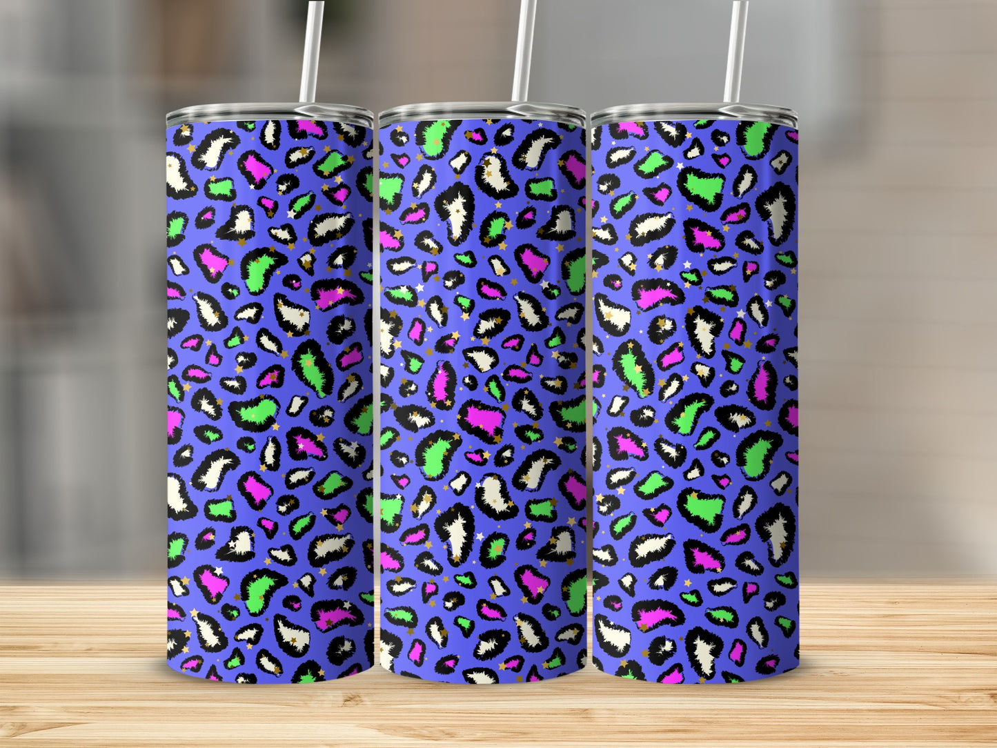 Colorful Leopard Print Tall Tumbler Cup with Straw