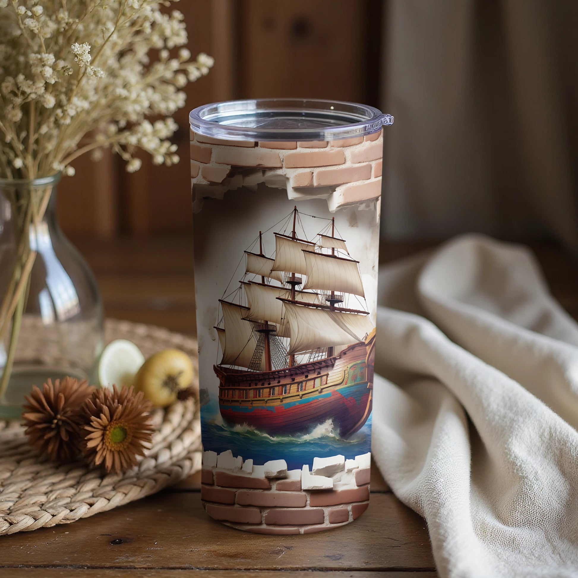 Vintage Sailing Ship Artwork Insulated Tumbler