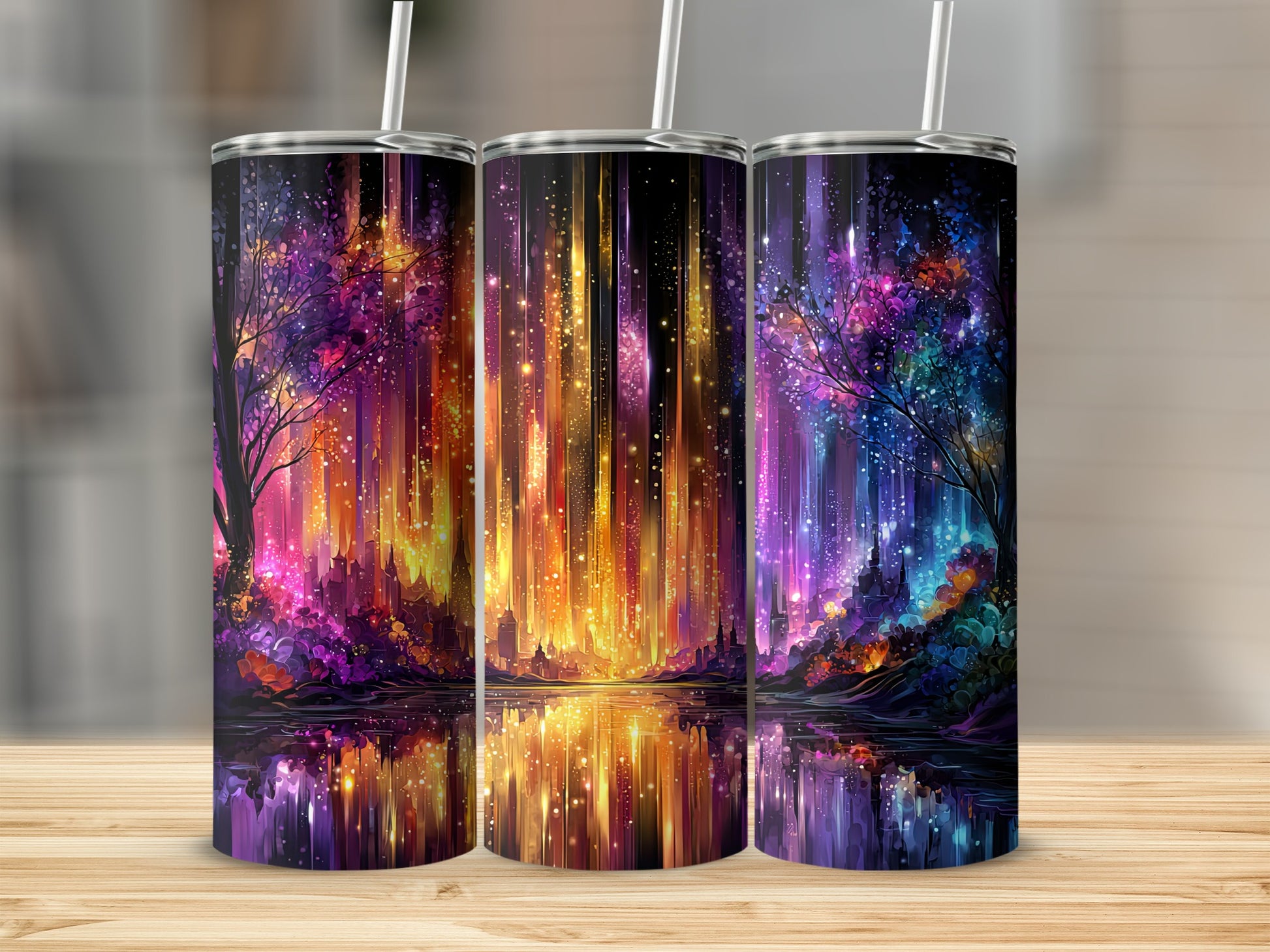 Vibrant Colorful Northern Lights Design Tumbler Product