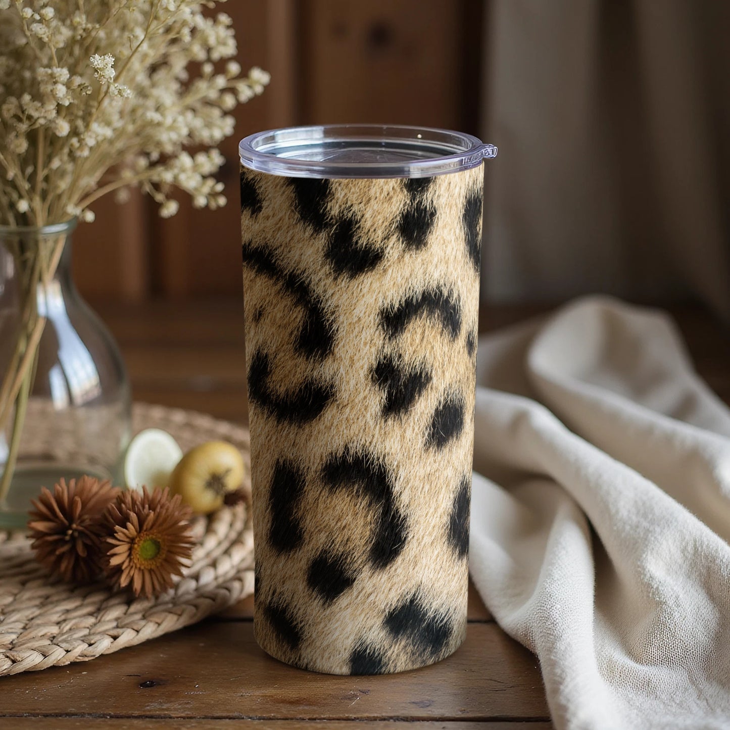 Leopard Print Tumbler with Lid for Stylish Beverages