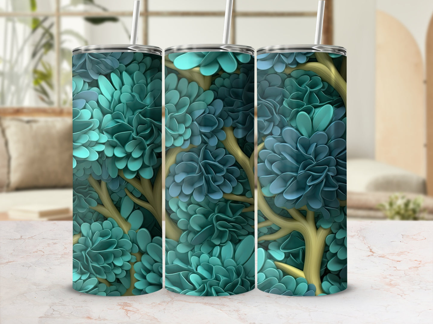 Botanical Succulent Art Insulated Tumbler Cup Product