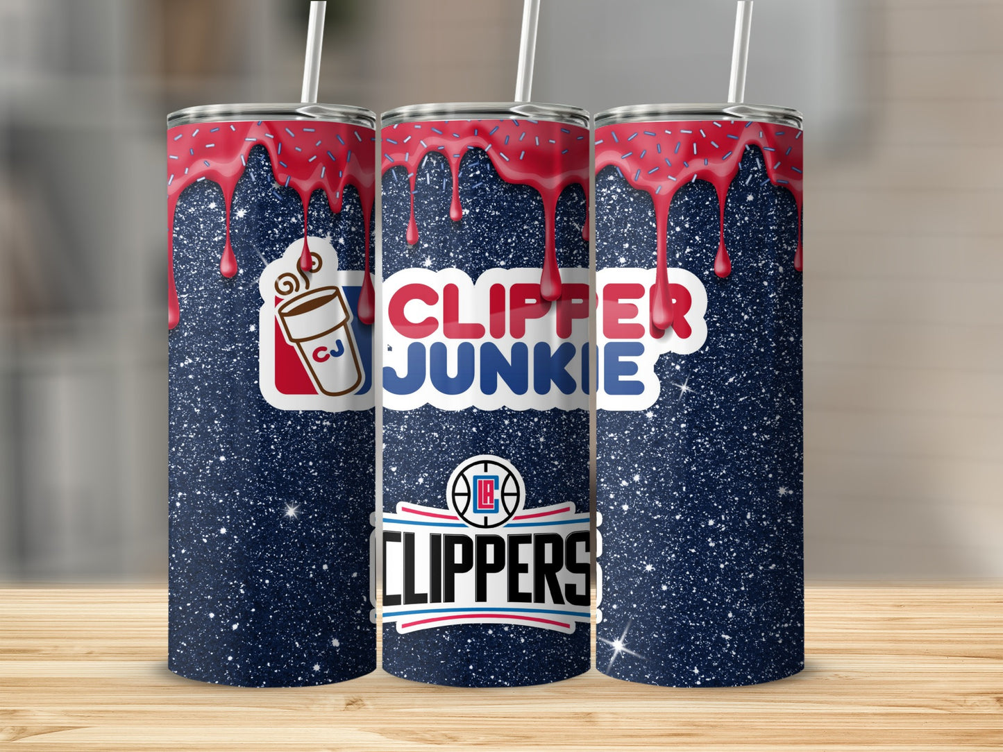Clippers Junkie Custom Tumbler with Blue Glitter Finish
